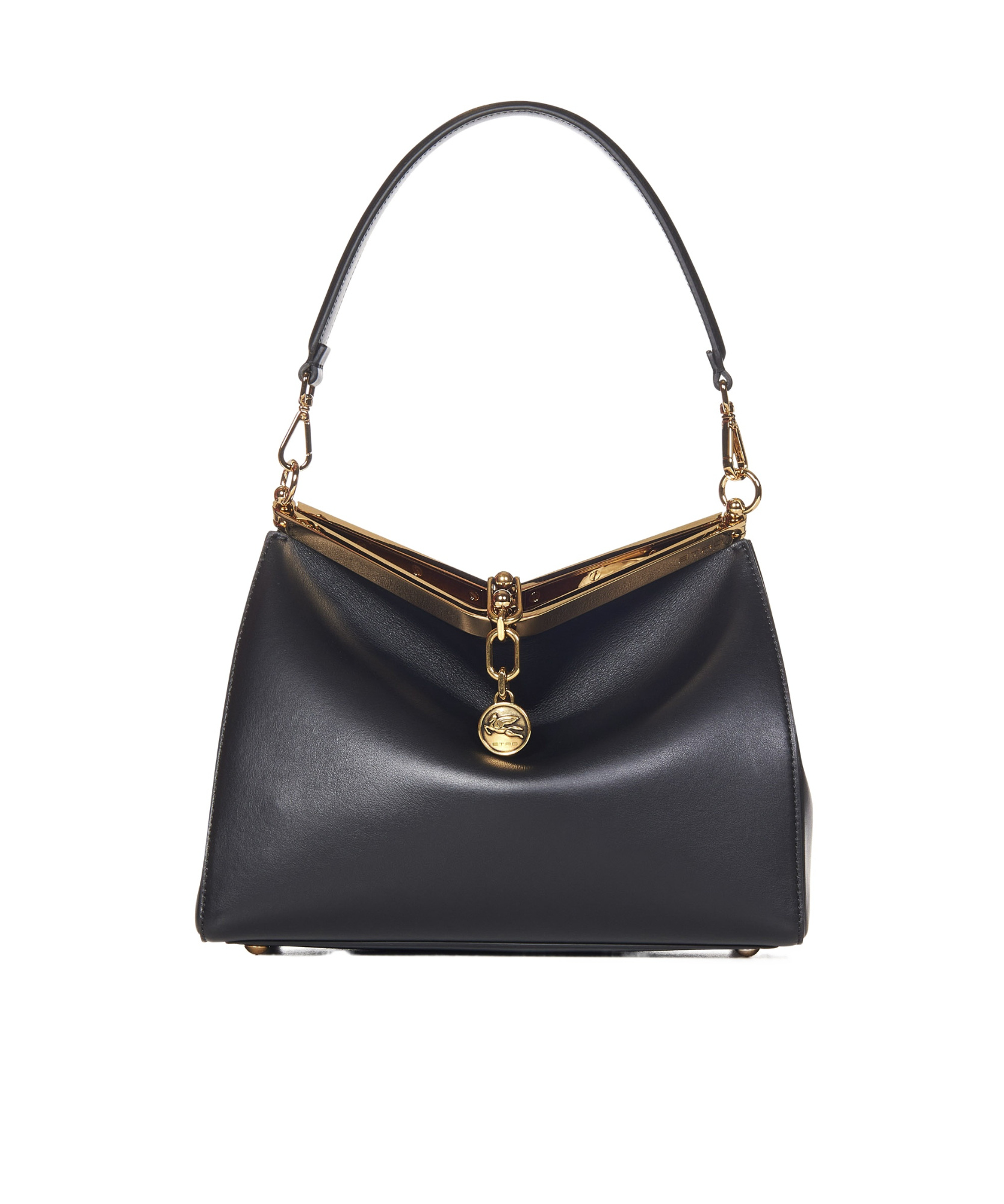 Etro 'small Vela' Black Shoulder Bag With Logo And Pegasus Charm In Black