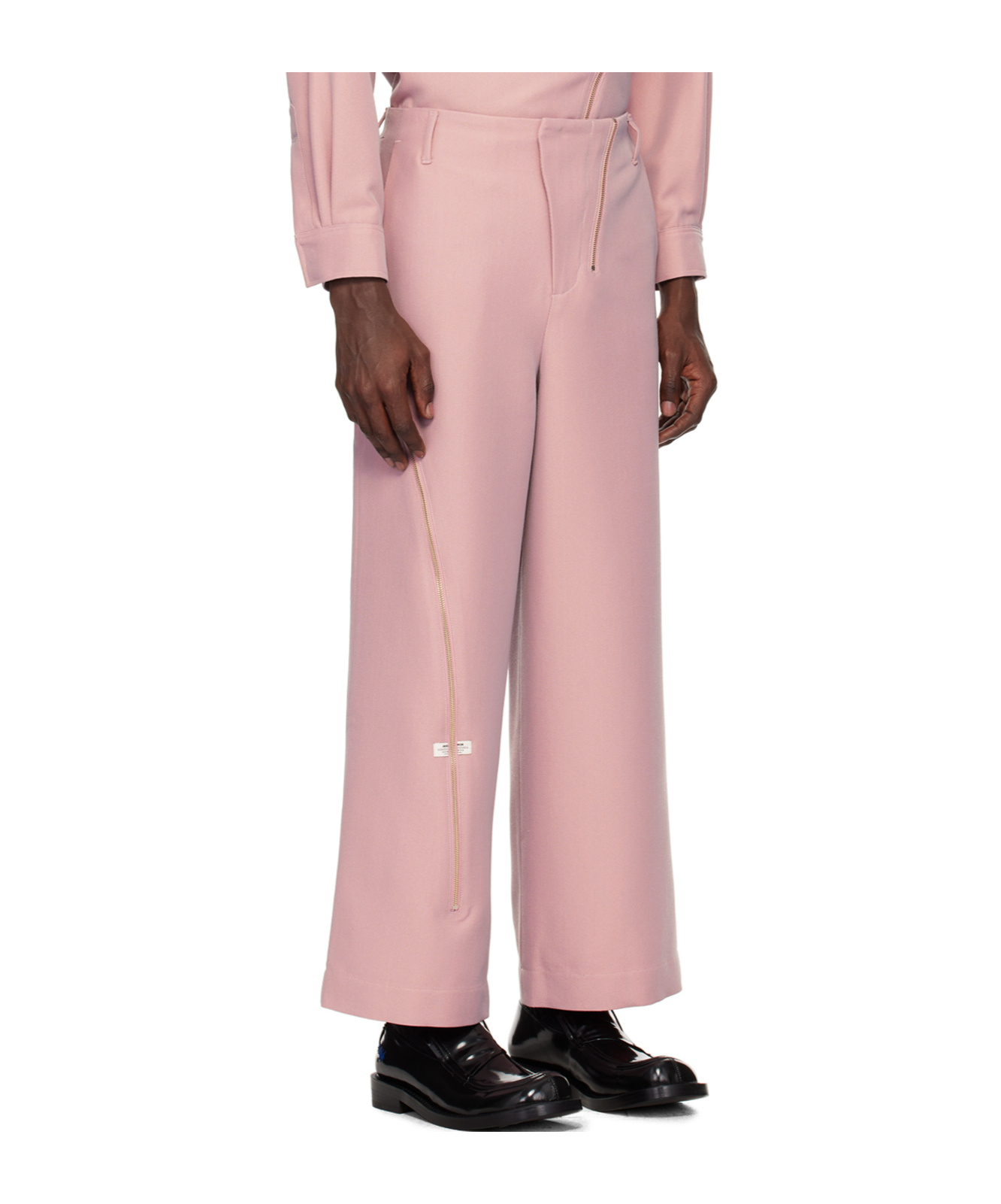 Ader Error Belt Loop Zipper Casual Pants In Pink