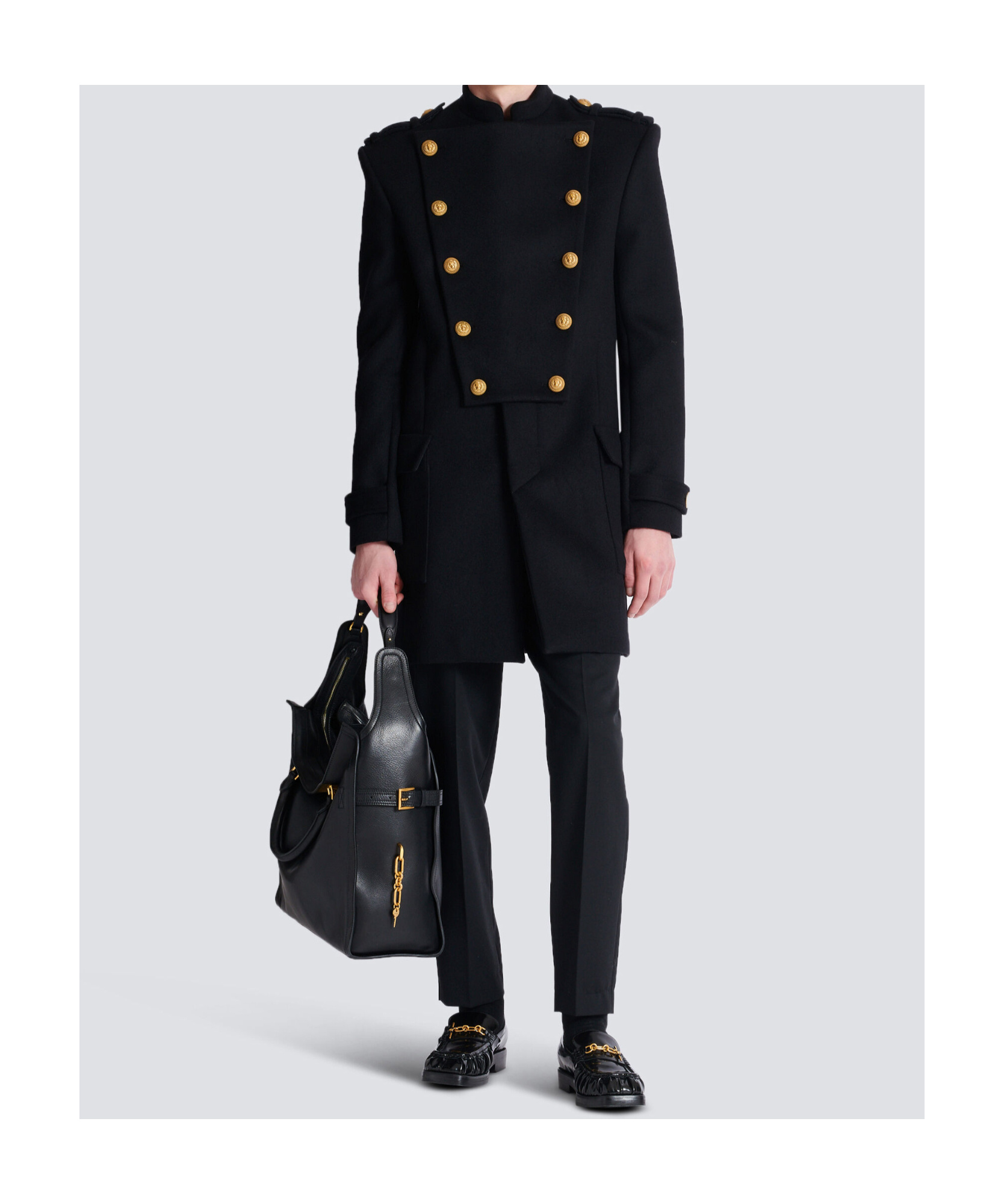 Balmain Wool And Cashmere Coat With Detachable Bib Front In Black