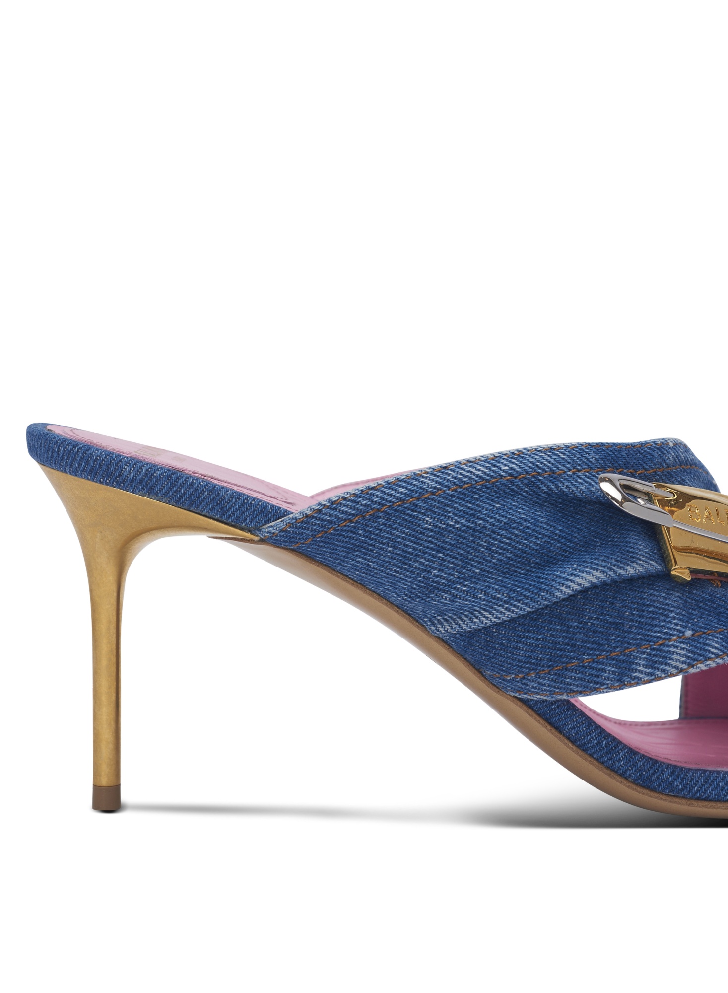 Balmain Mule Safety Pin-denim In Blue