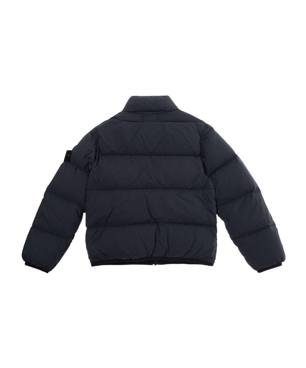 Stone Island Down Hooded Jacket In Blue