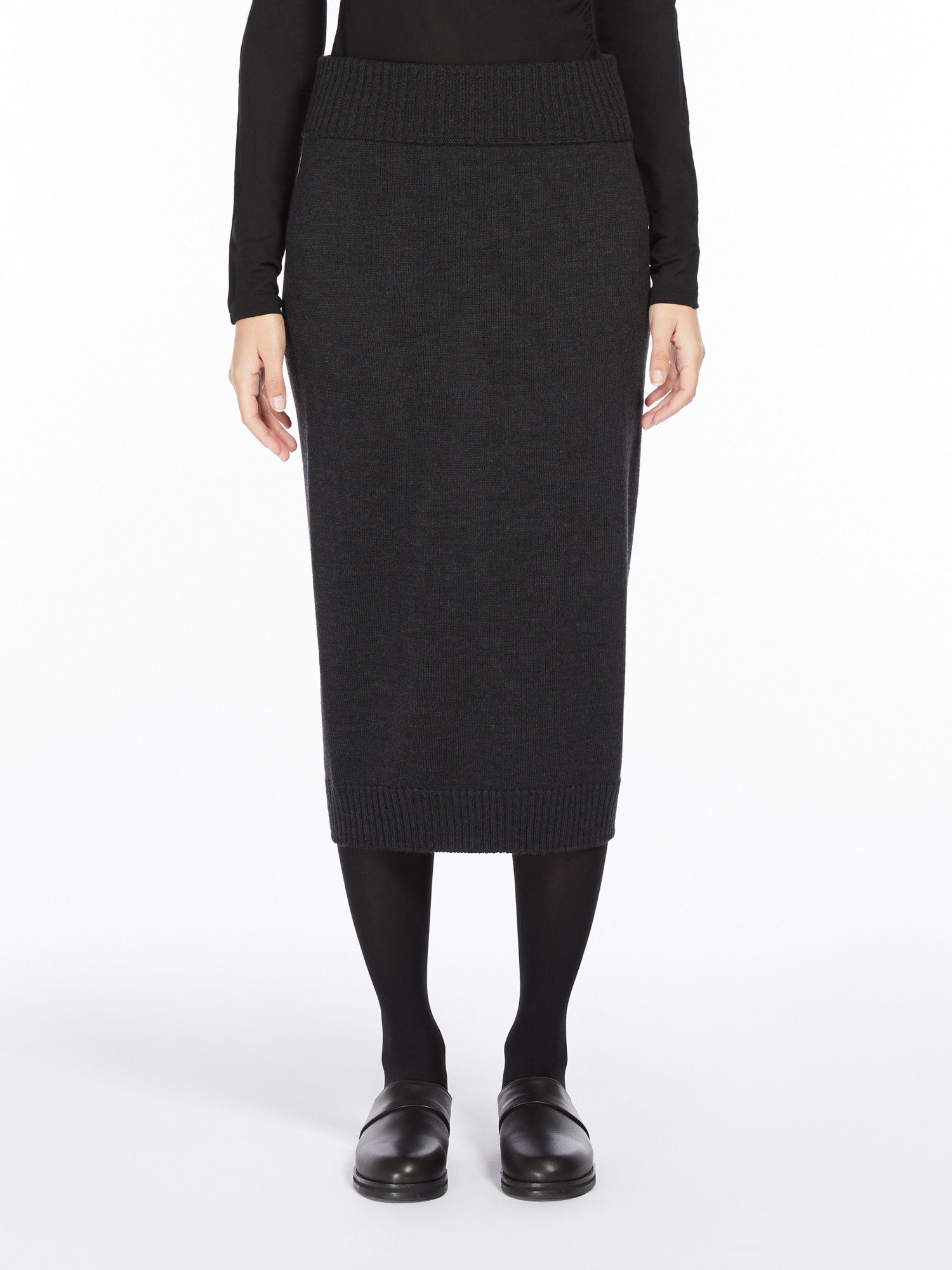 Max Mara Elastic Waist Wool Skirt In Black