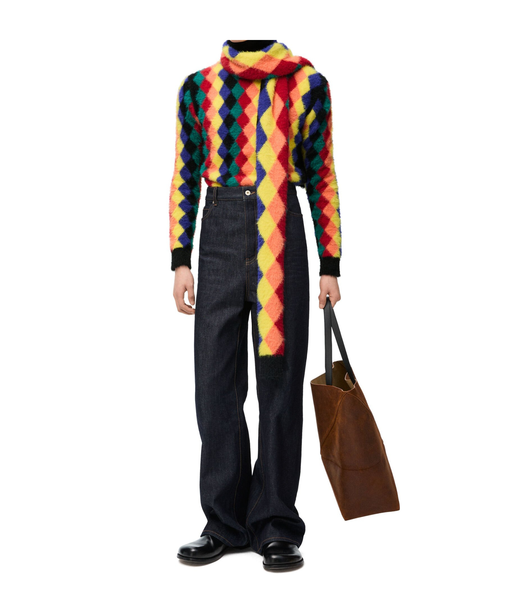 Loewe Multicolor Argyle Pattern Turtleneck Sweater In Multi