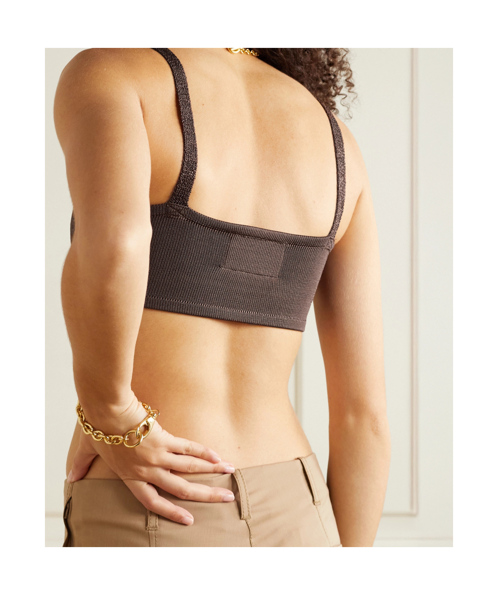 Calle Del Mar Stretch Knit Cropped Bra Top In Black