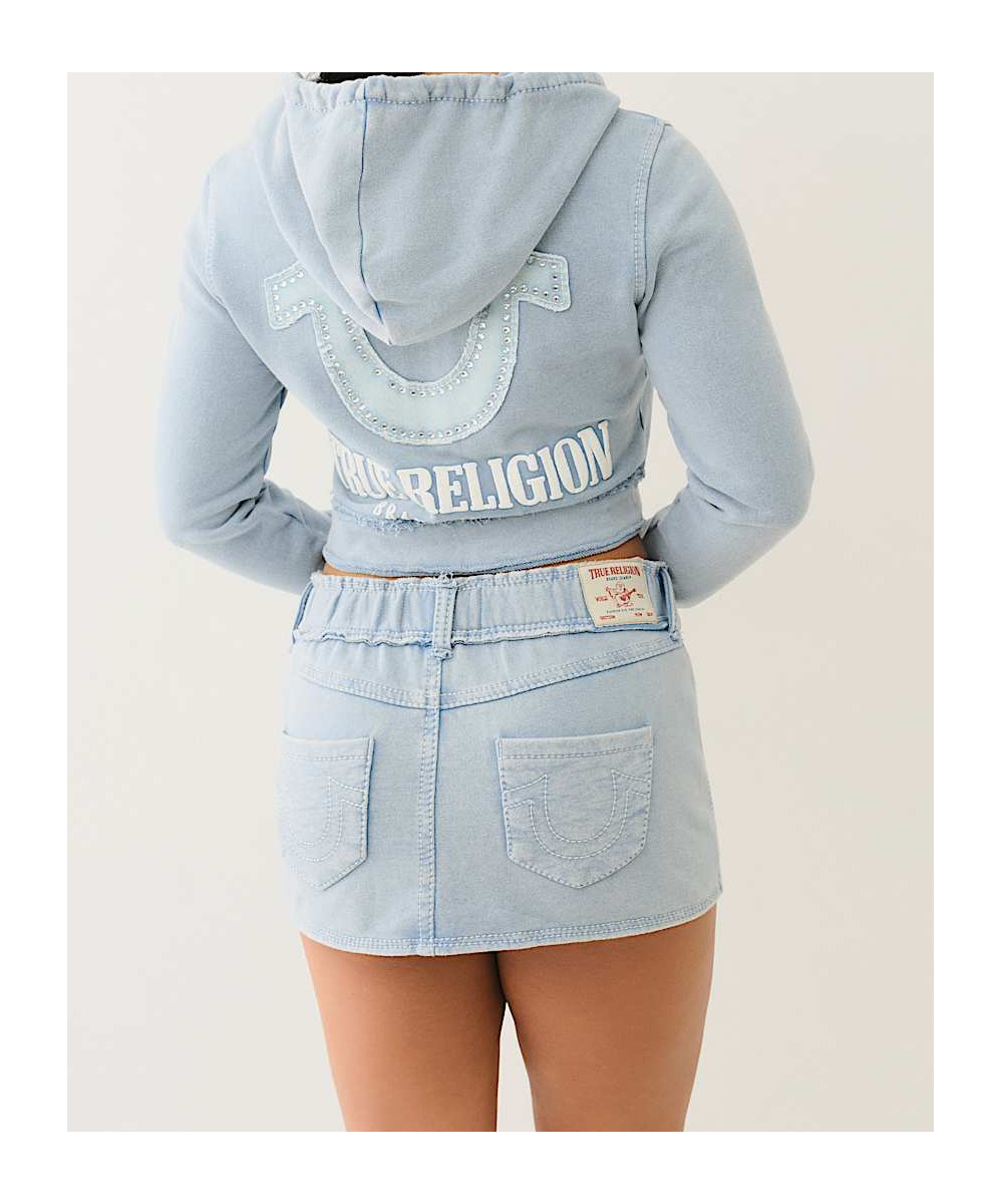 TRUE RELIGION RAW EDGE BIG T SHRUNKEN ZIP HOODIE 