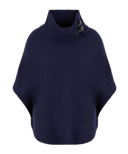 Emporio Armani Womens Virgin Wool Blend Buckle Poncho Sweater In Black