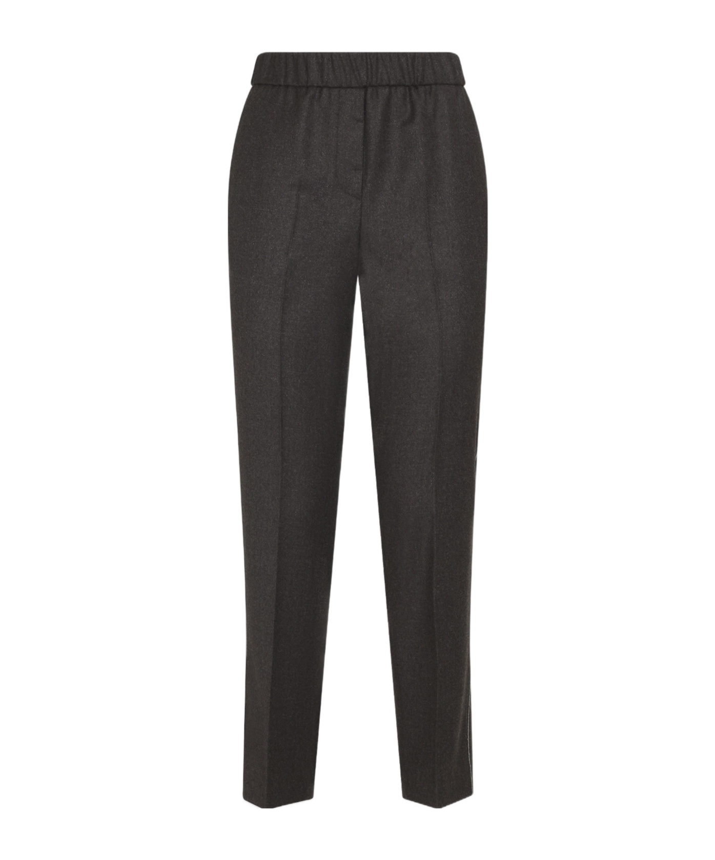 Peserico Straight-leg Brown Virgin Wool Pants With Lurex Details In Black