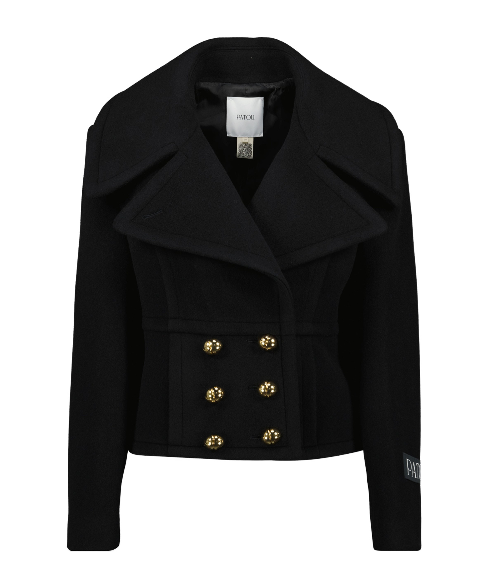 Patou Cropped Double Breasted Coat With Gold Buttons In Black