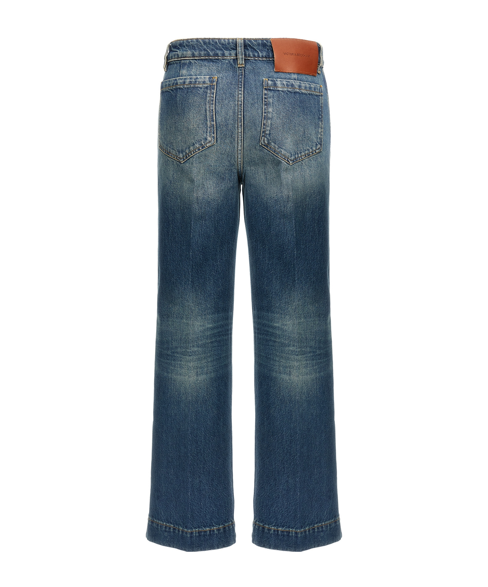 Victoria Beckham High Rise Wide Leg Alina Jeans In Washed Blue In Blue