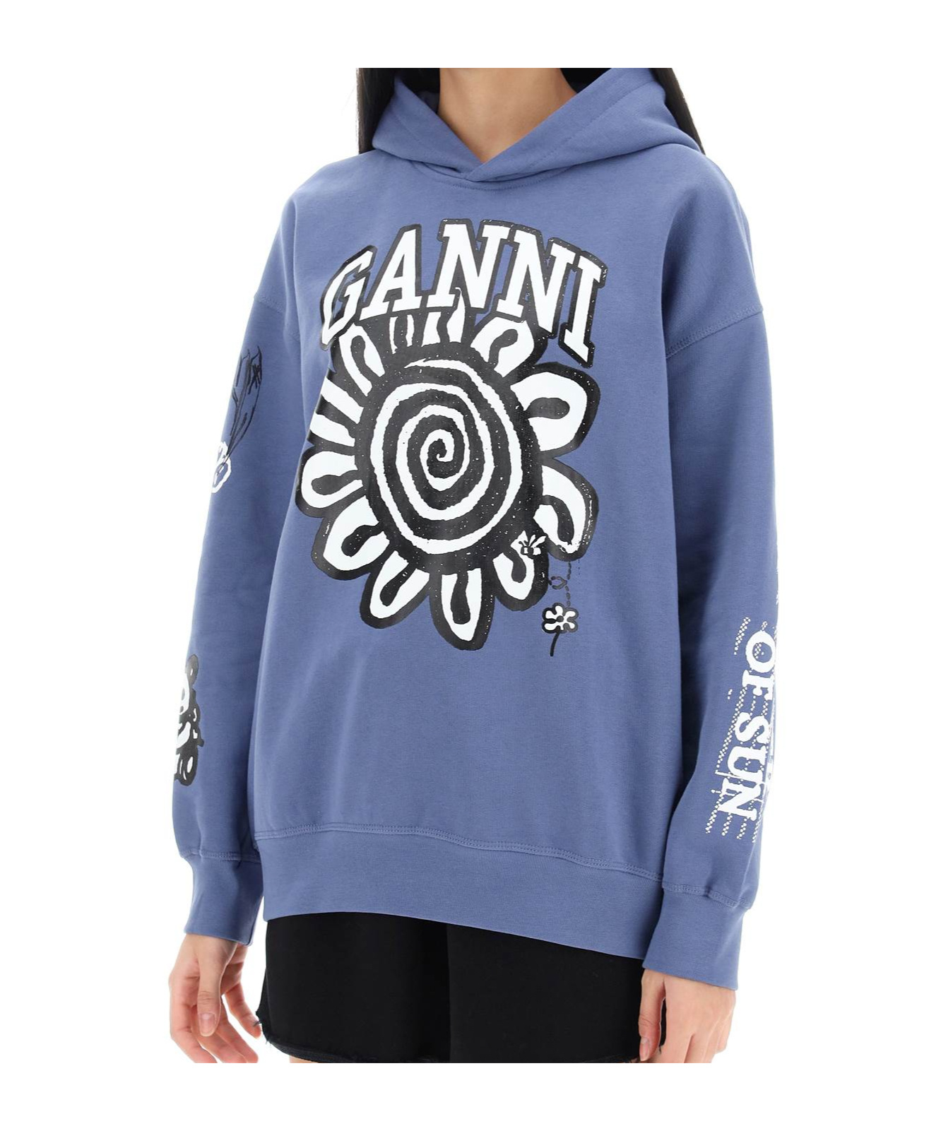 Ganni Isoli Mega Flower Oversized Hoodie In Blue