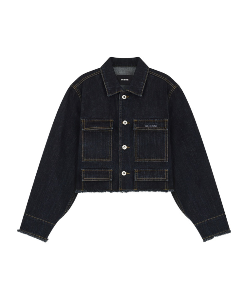 We11 Done Navy Cropped Denim Jacket In Blue