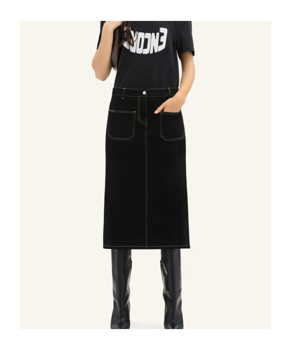 Courrèges Denim Midi Skirt In Black