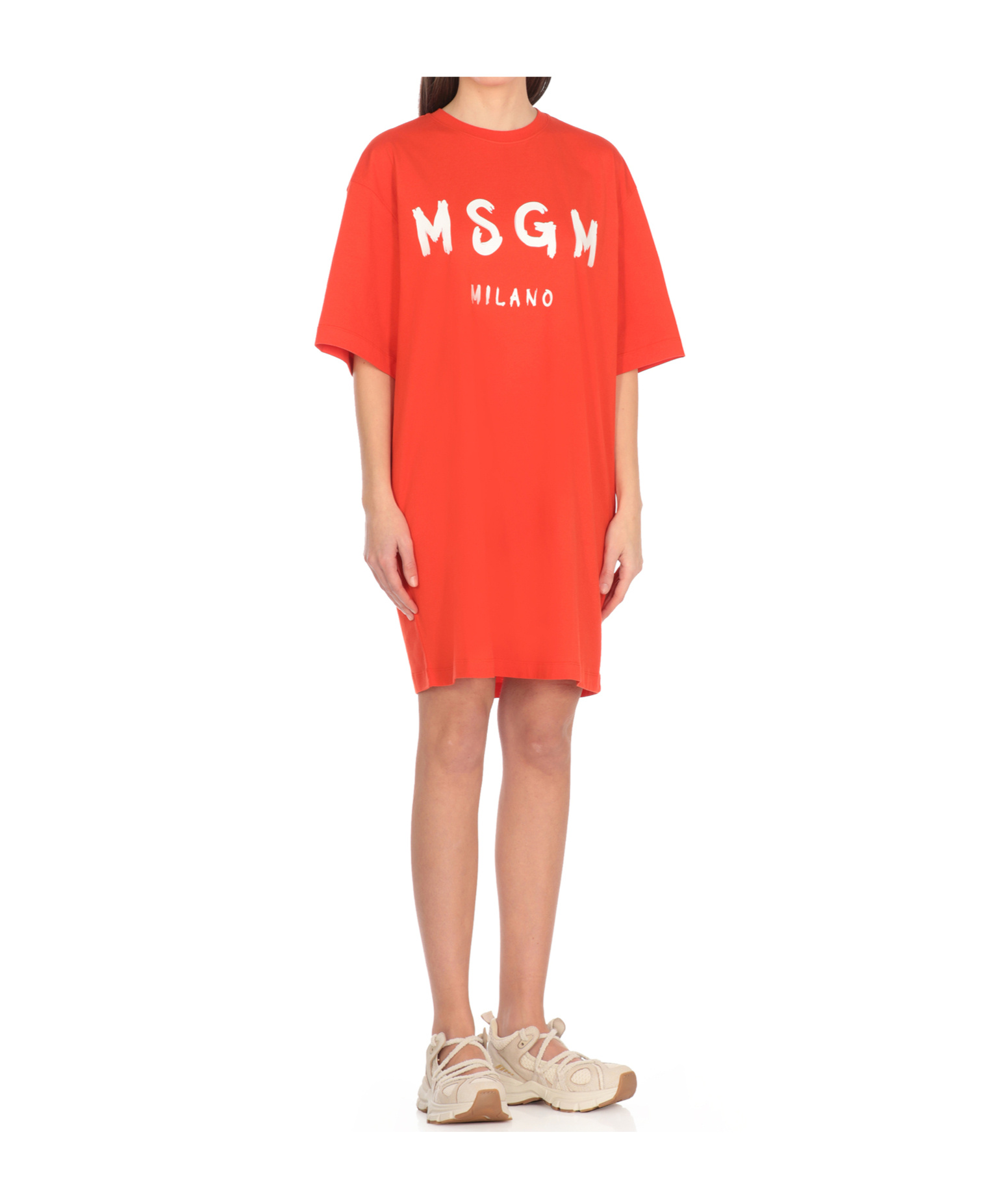 Msgm Logo Crew Neck Mini Dress In Red
