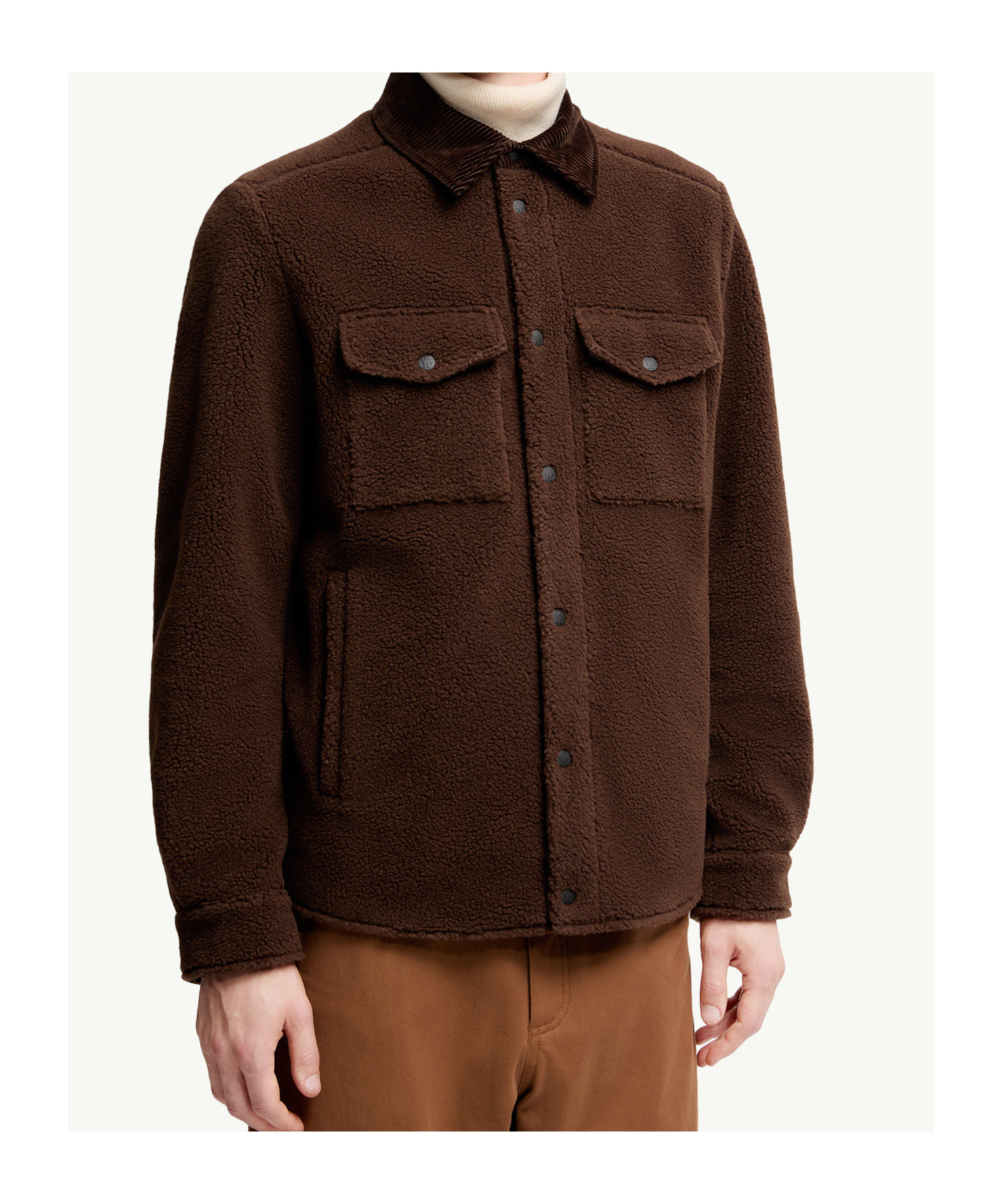 Moncler Cozy Jacket With Chest Pockets And Corduroy Collar In Brown