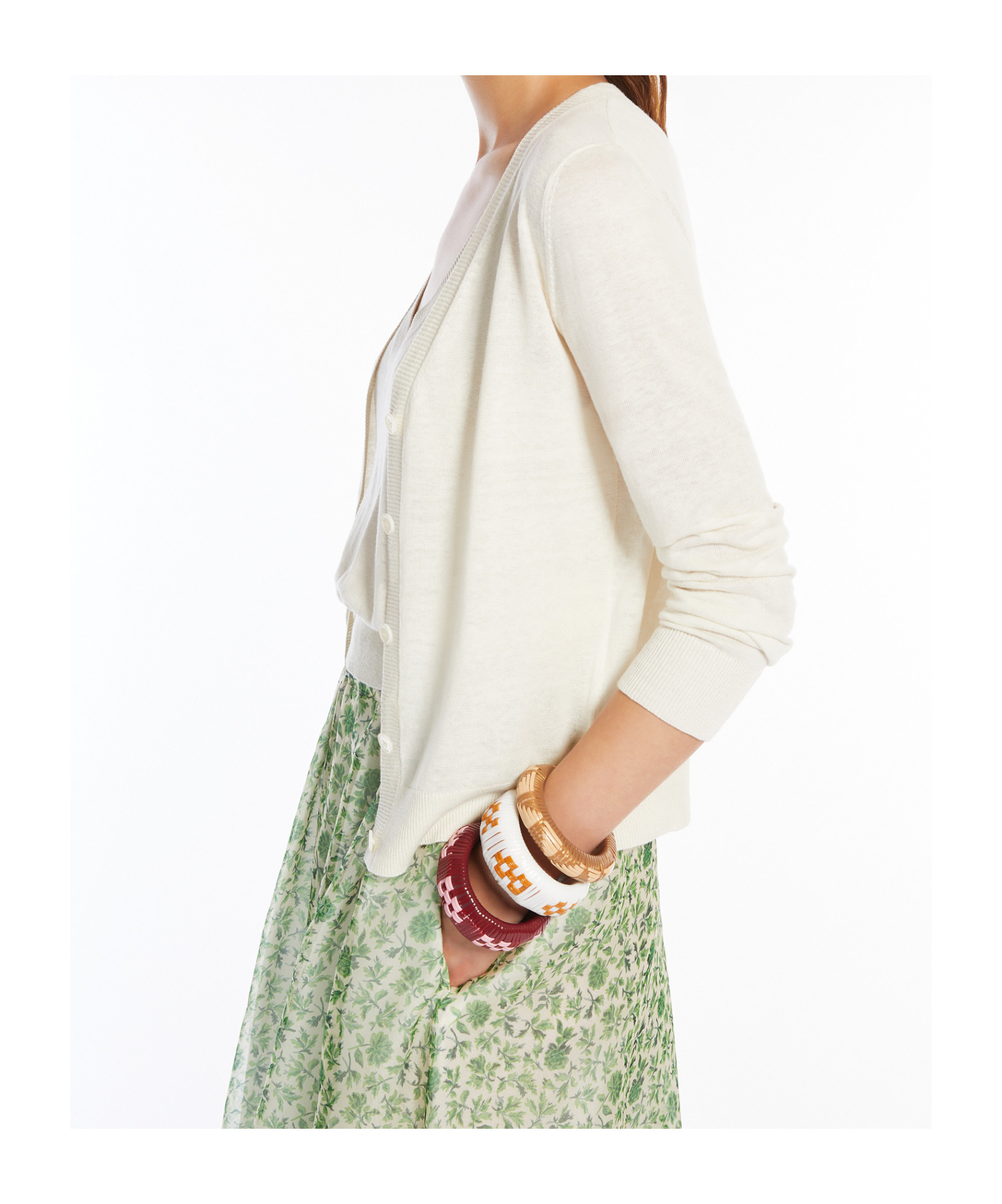 Weekend Max Mara Long-sleeved Cardigan And V-neck Tank Top Two-piece In White