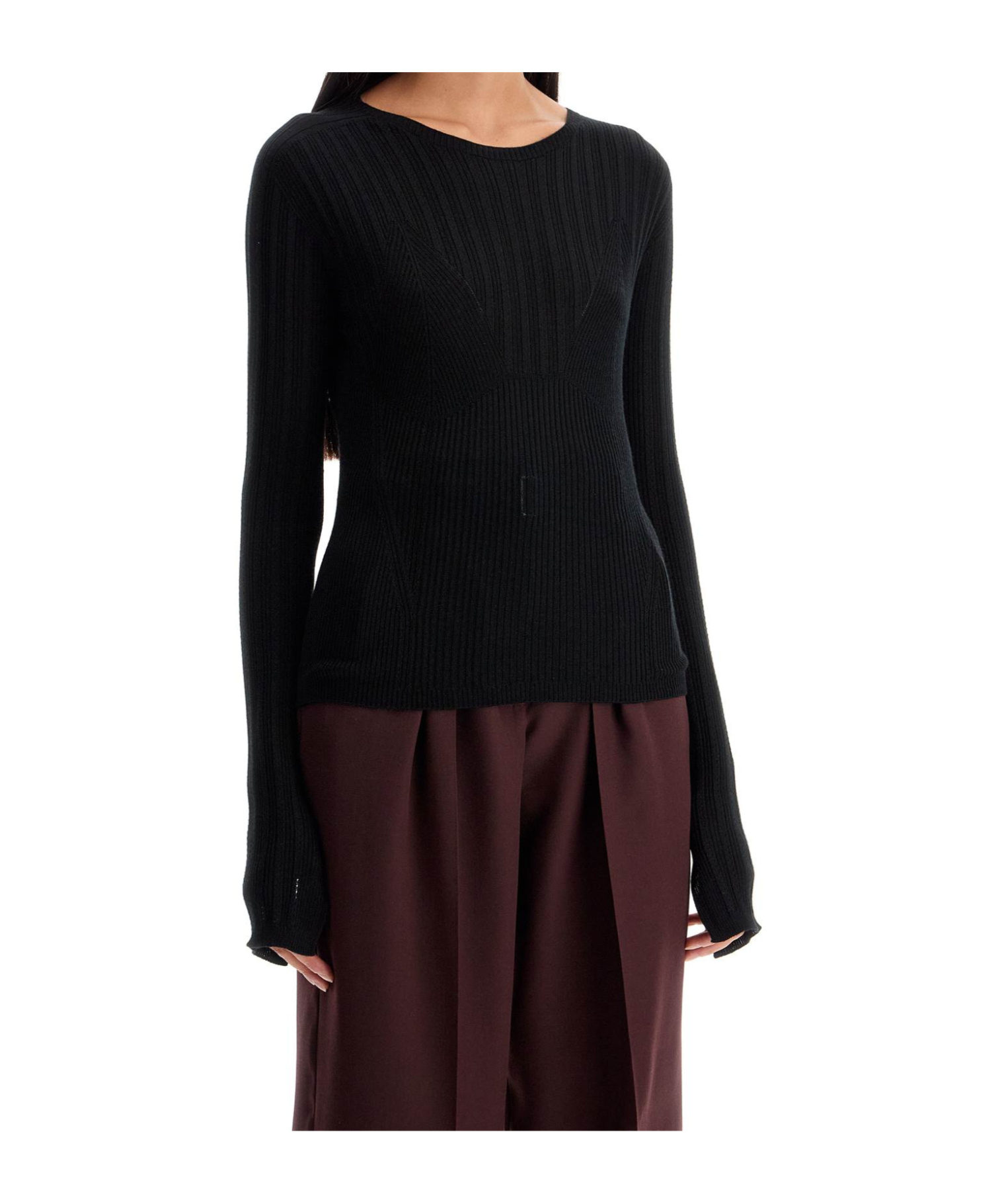 Lanvin Ribbed Crewneck Sweater In Black