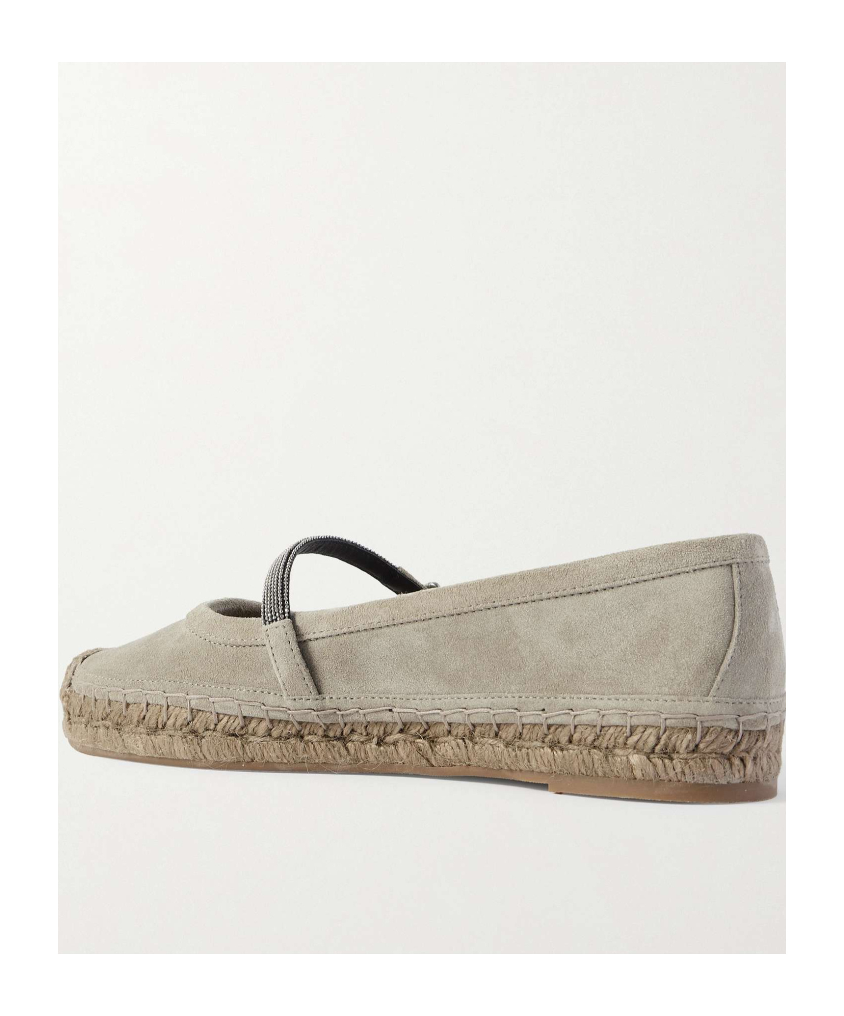 Brunello Cucinelli Bead-embellished Suede Mary Jane Espadrille Flats In Nude