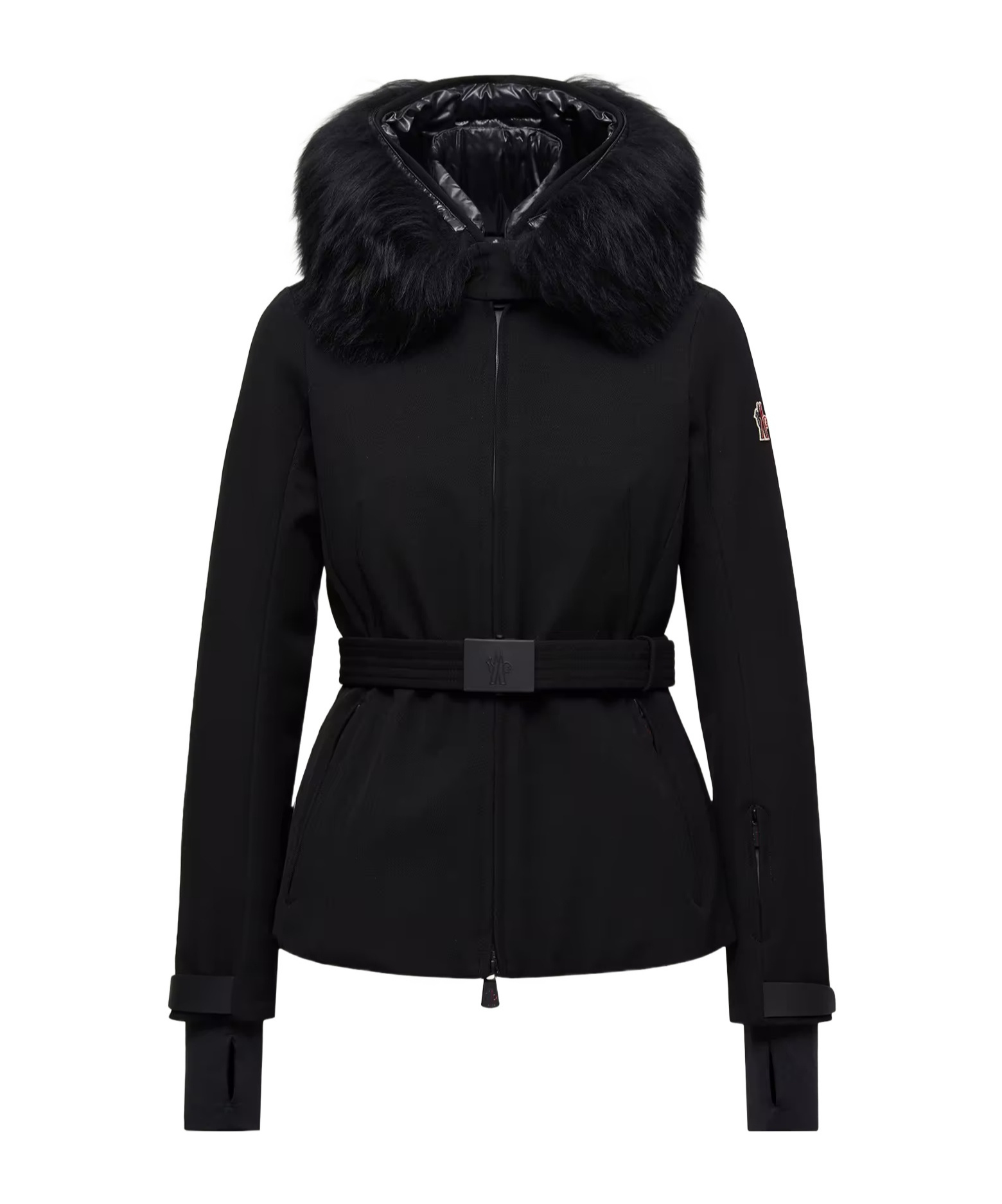 Moncler Bauges Hooded Shearling-trimmed Ski Down Jacket In Black