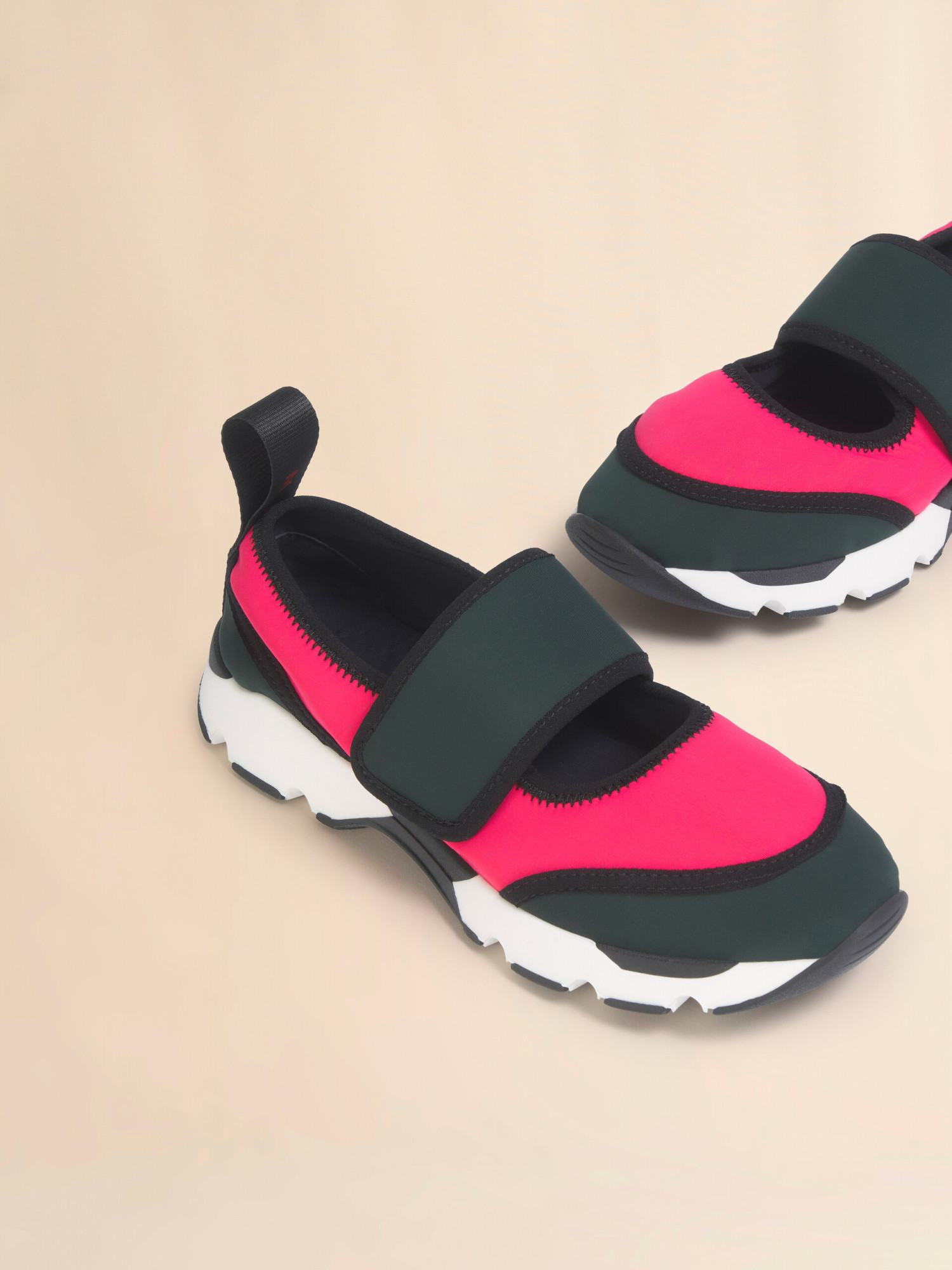 Marni Fuchsia And Green Lycra Mary Jane Running Sneaker In Black