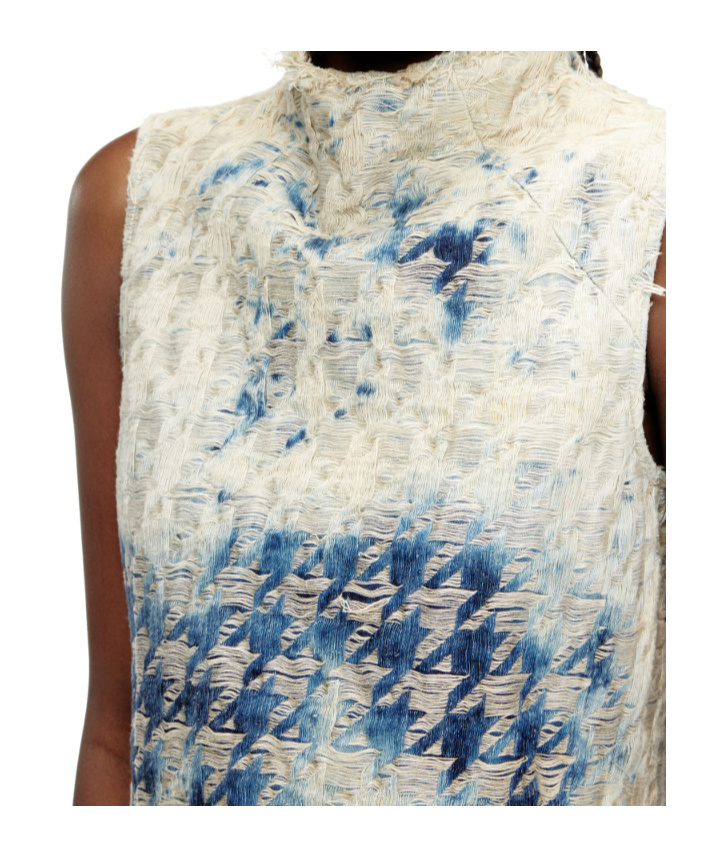 Diesel Sleeveless Top In Houndstooth-weave Denim In Neutral