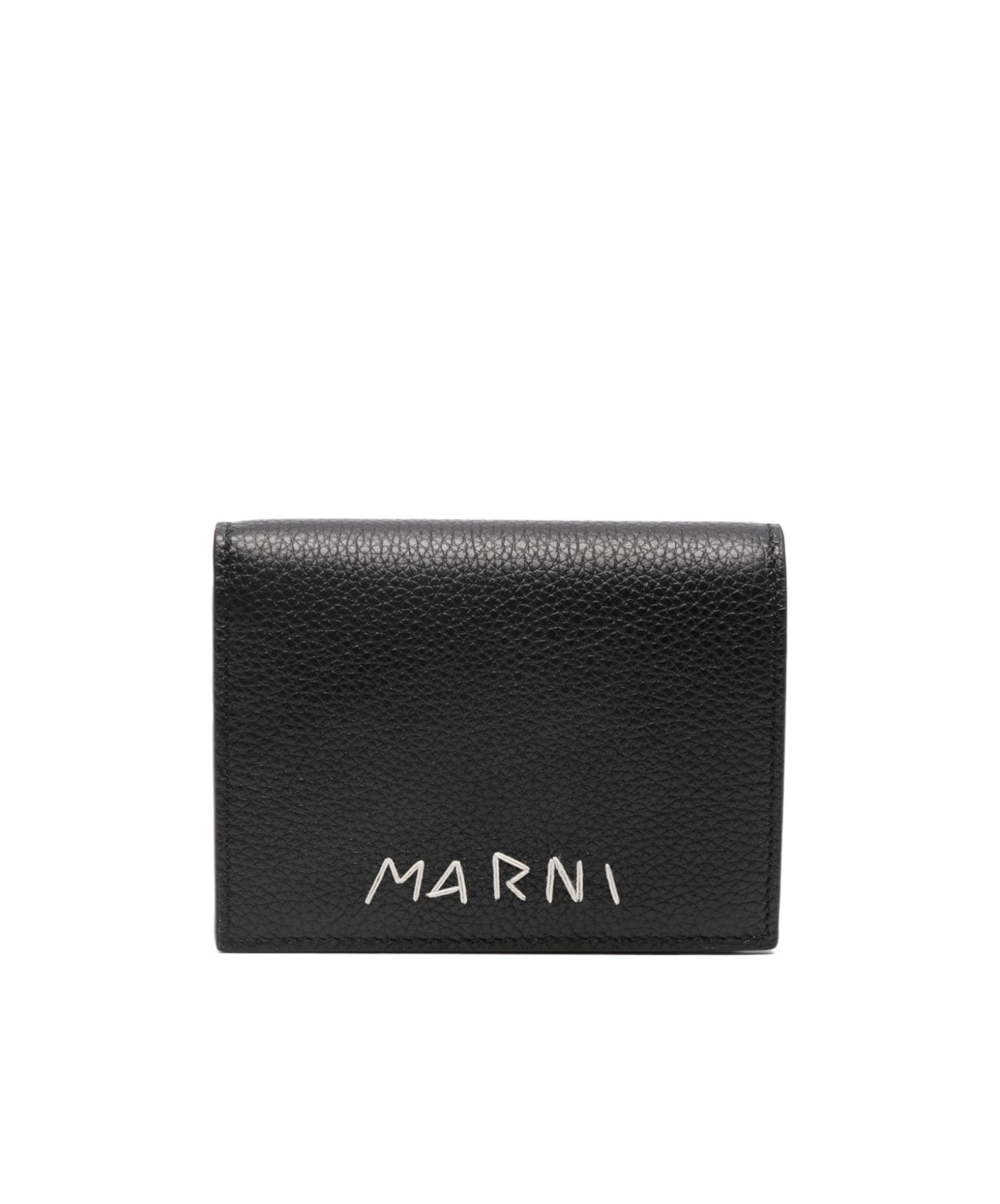 Marni Textured Wallet With Logo Detail In Black