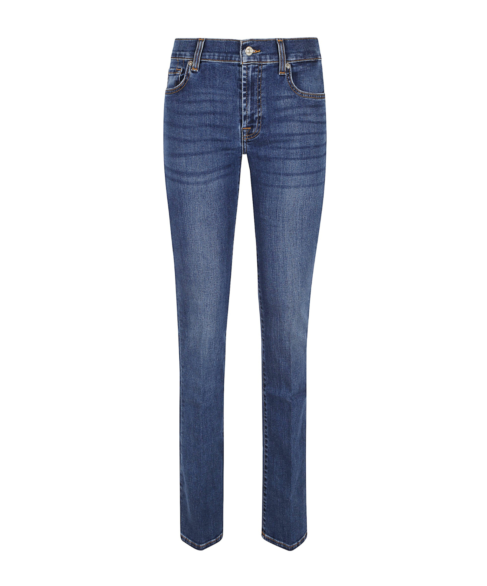 7 For All Mankind Straight-leg Blue Trousers In Soft Cotton Blend