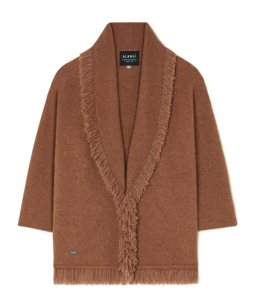 Alanui Finest Fringed Belted Cardigan In Brown