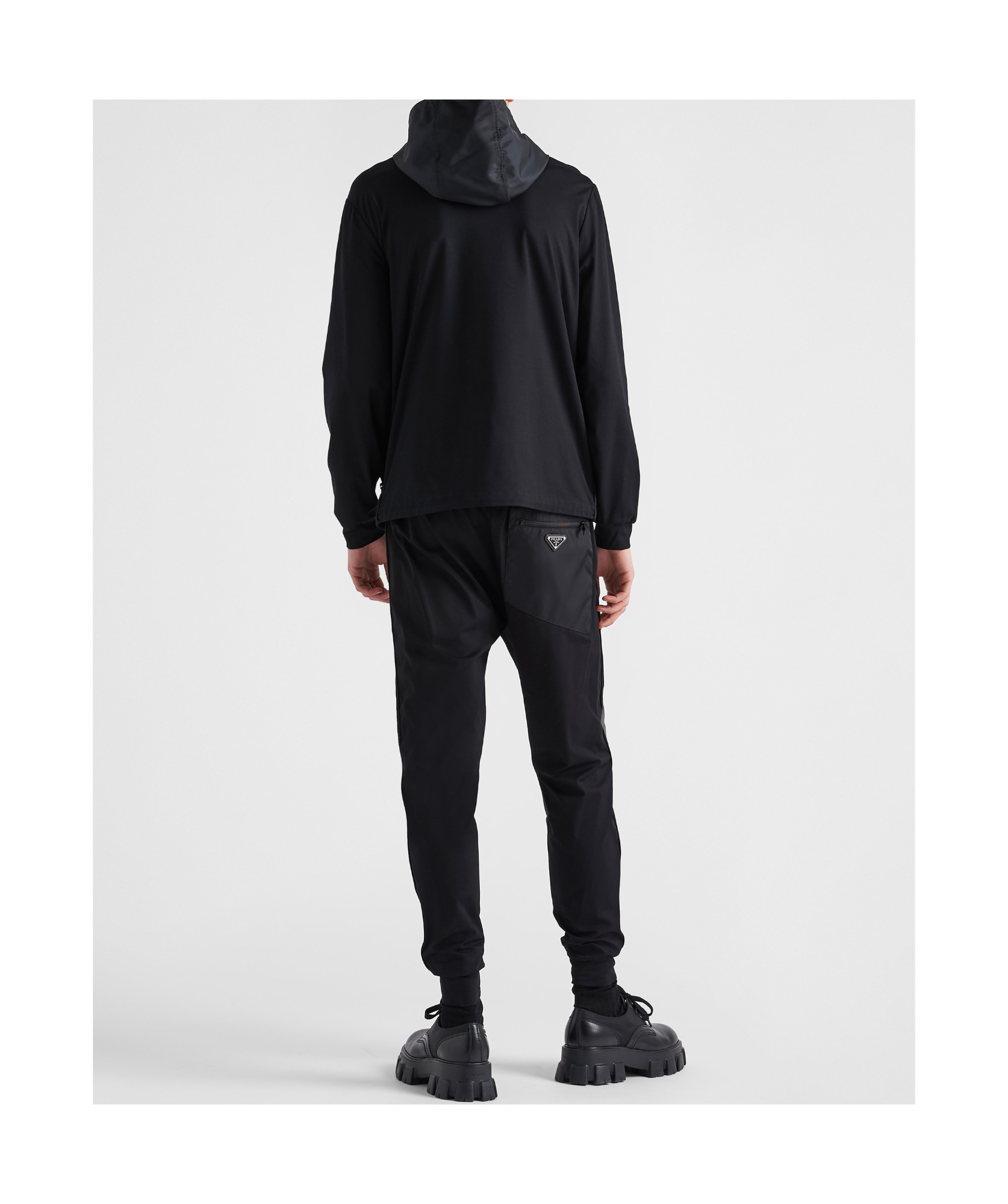 Prada Mens Black Contrast-trim Tapered-leg Cotton And Nylon Jogging Bottoms In Black