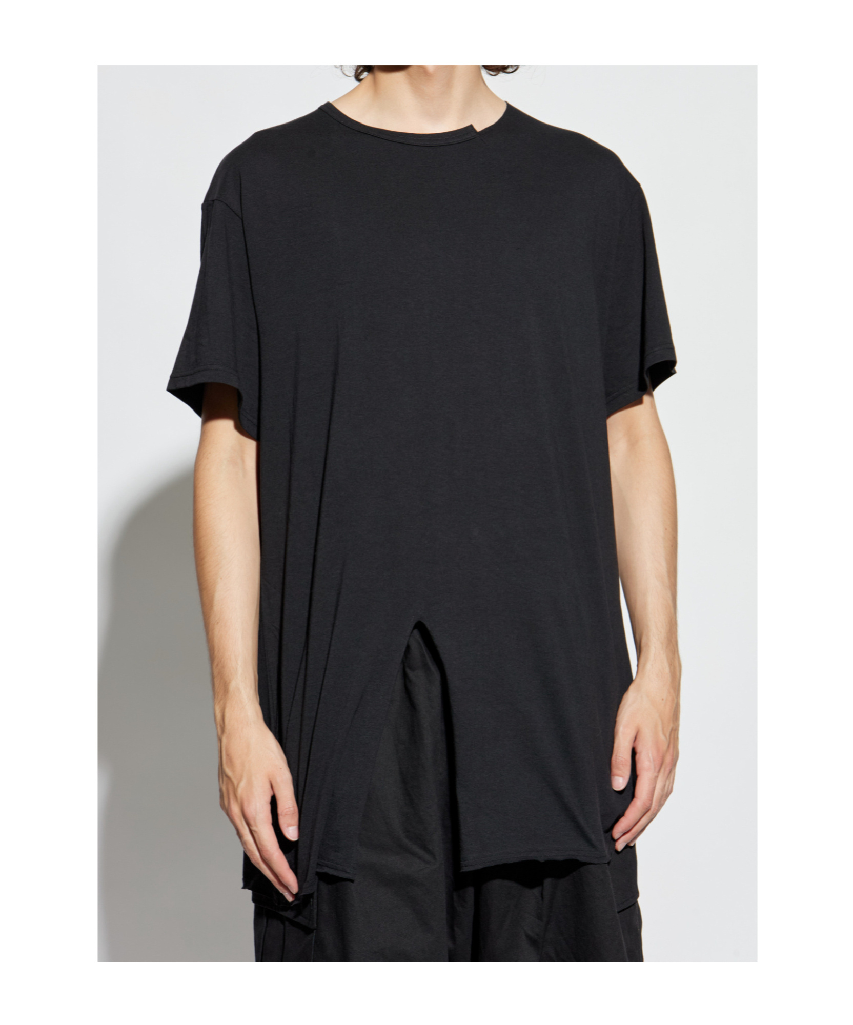 Yohji Yamamoto Black Single Jersey Slit Round Neck T-shirt In Black
