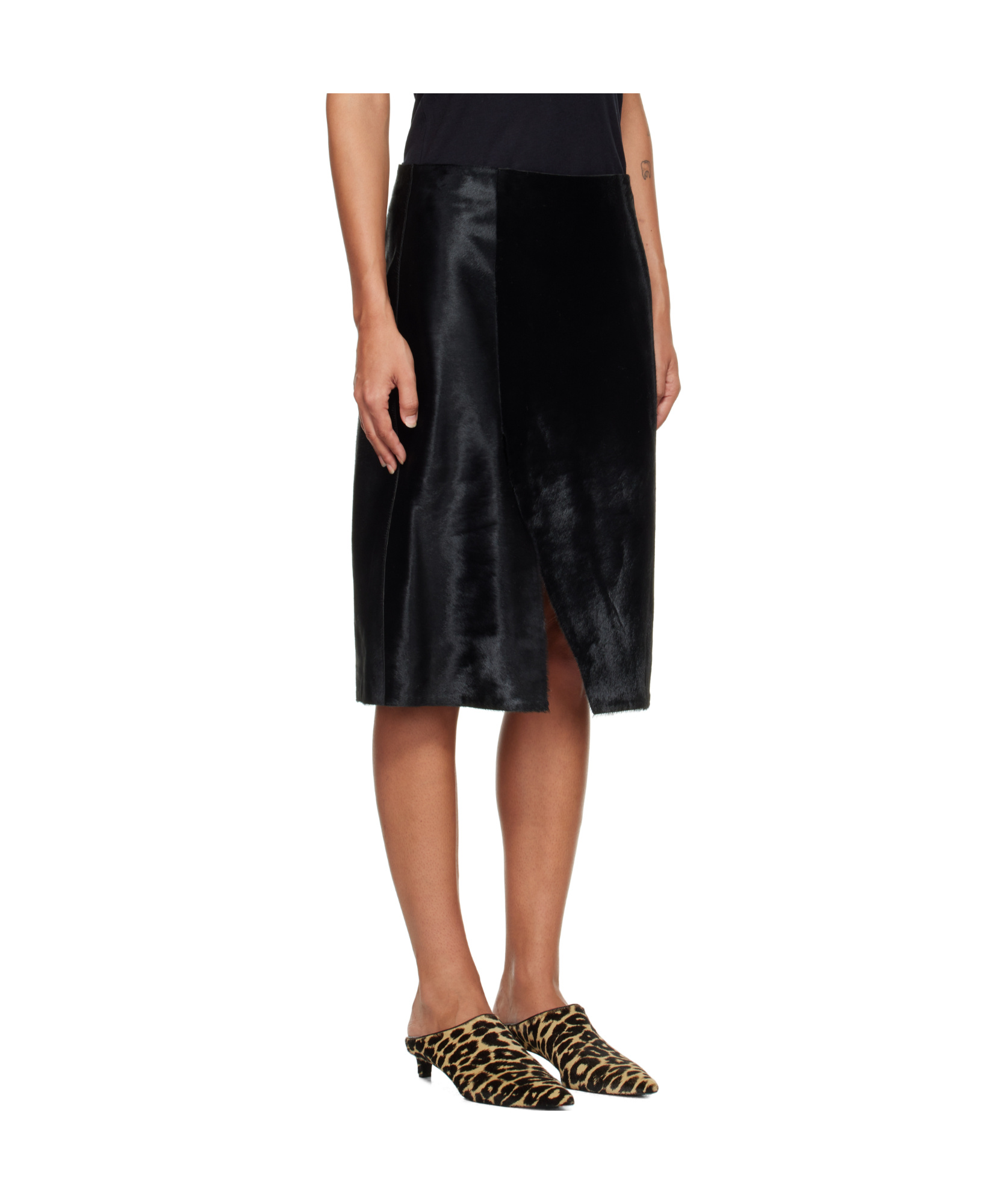 Loulou De Saison Myra Asymmetrical Pony-effect Leather Midi Skirt In Black