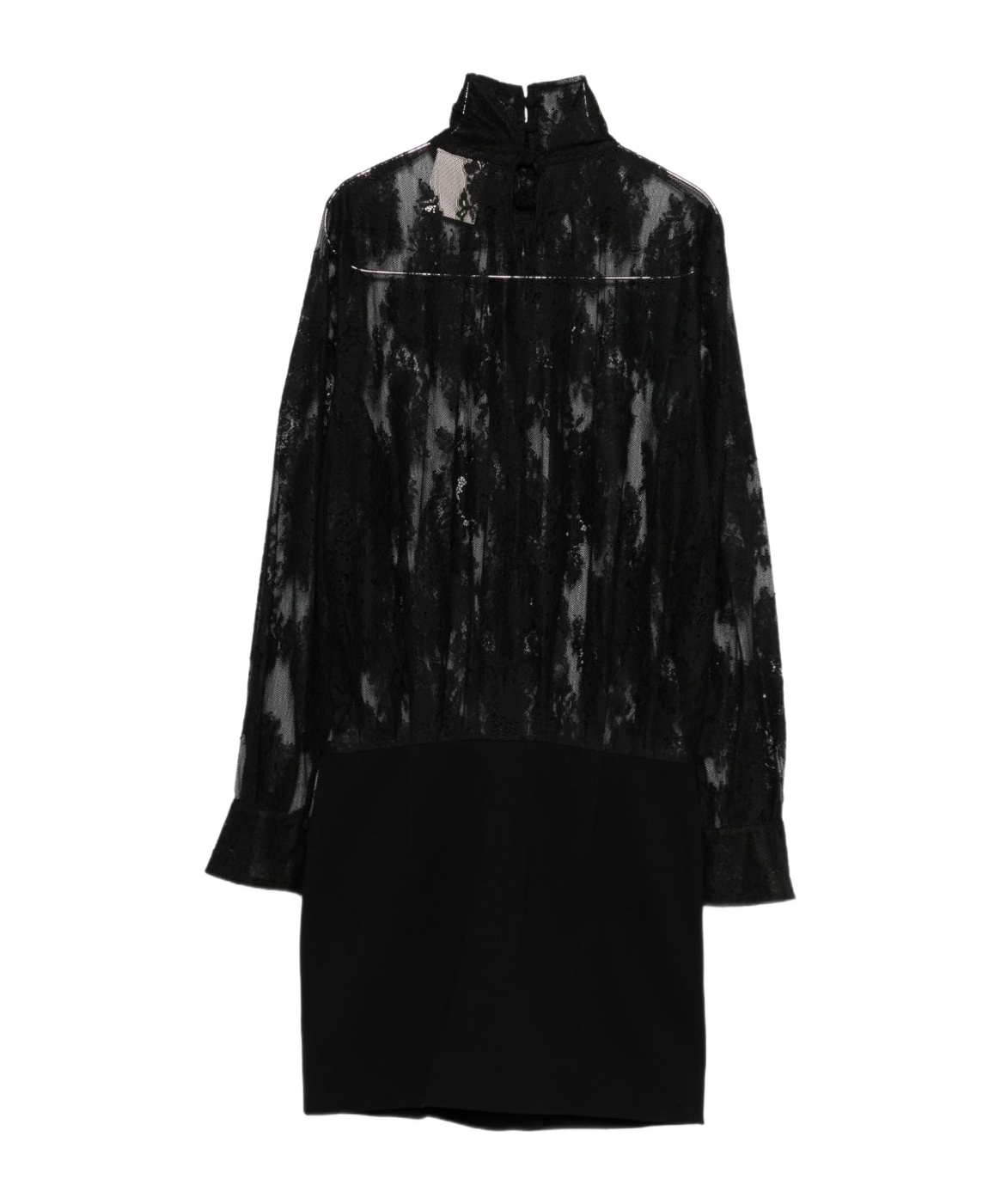 Semicouture Sheer Lace Bodice Mini Dress With Ruffle Cuffs In Black