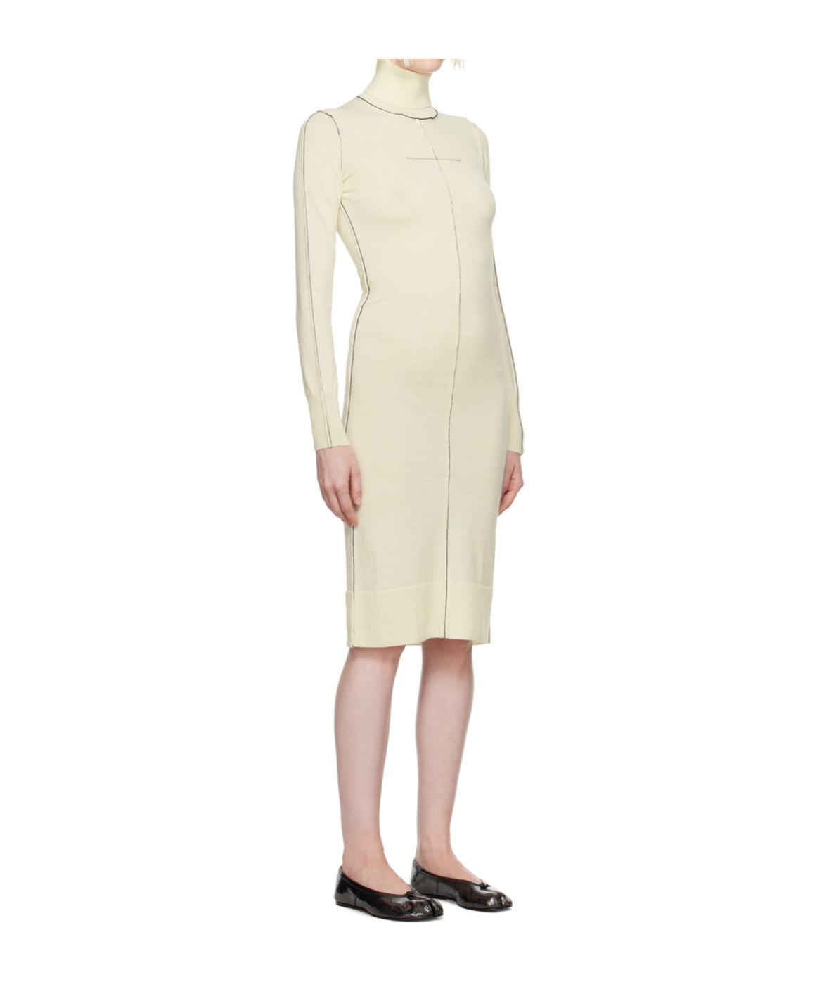 Mm6 Maison Margiela Off-white Turtleneck Midi Dress In Nude
