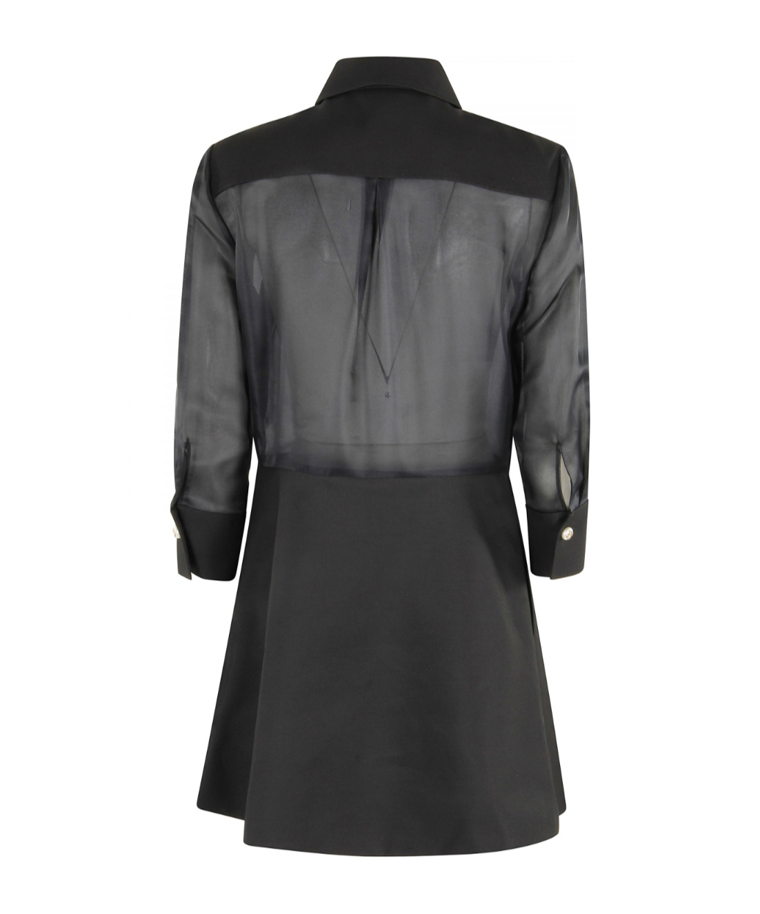 Casablanca Pleated Dress With Bow Detail And Sheer Sleeves In Black