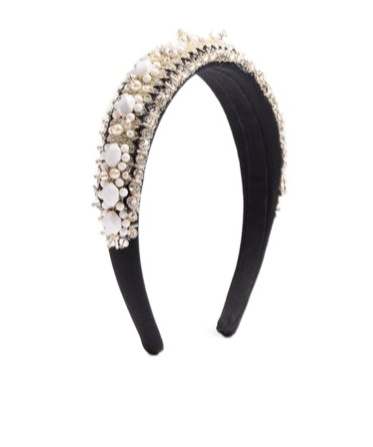 Valentino Embroidered Headband In Black/light Ivory
