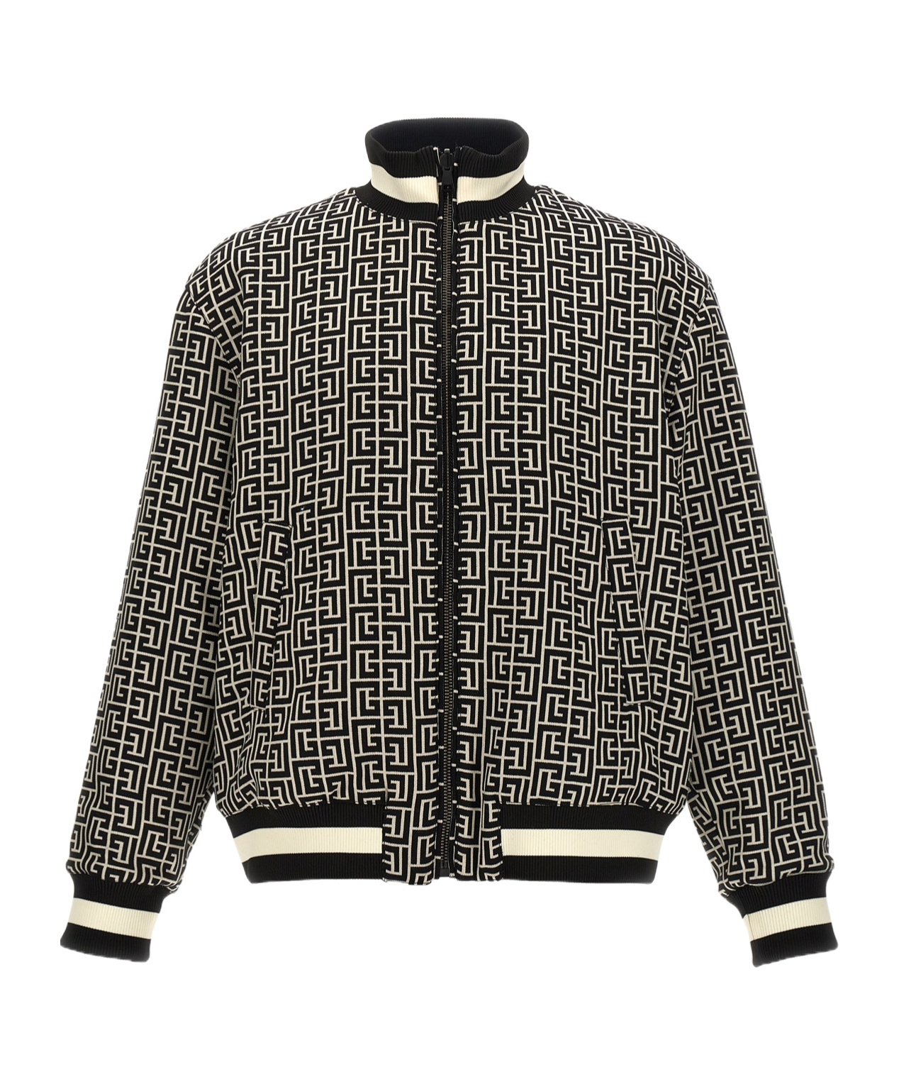 Balmain Black Monogram Reversible Bomber Jacket In Black