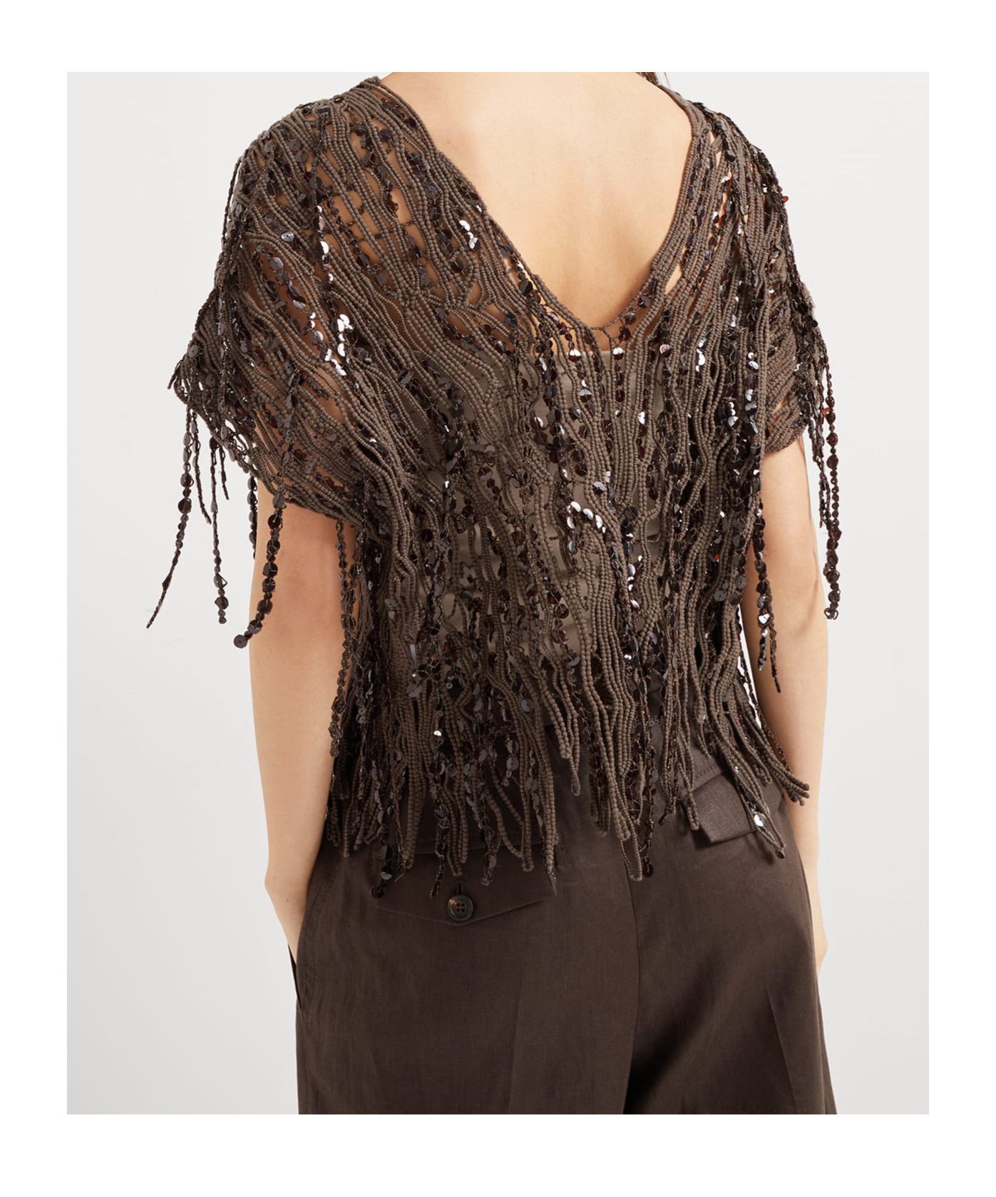 Brunello Cucinelli Sequin-embellished T-shirt In Brown