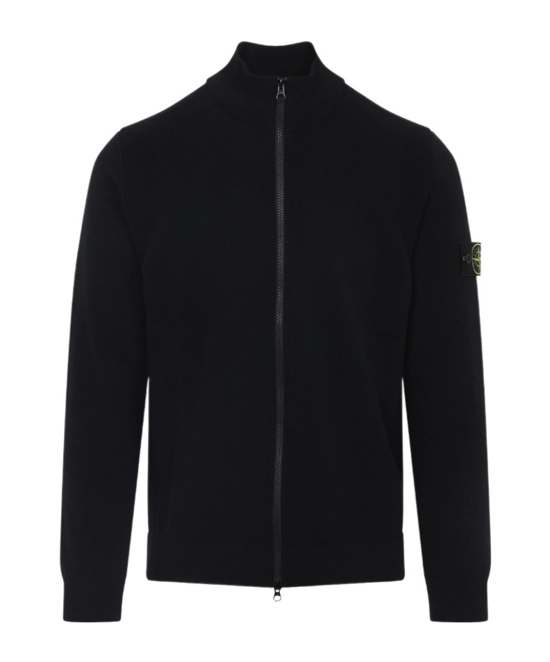 Stone Island Textured Knit Black Sweater With High Collar In Black