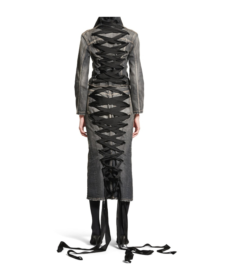 Shop Balenciaga Women's Lace-up Skirt In Dark Grey In Smoky Grey