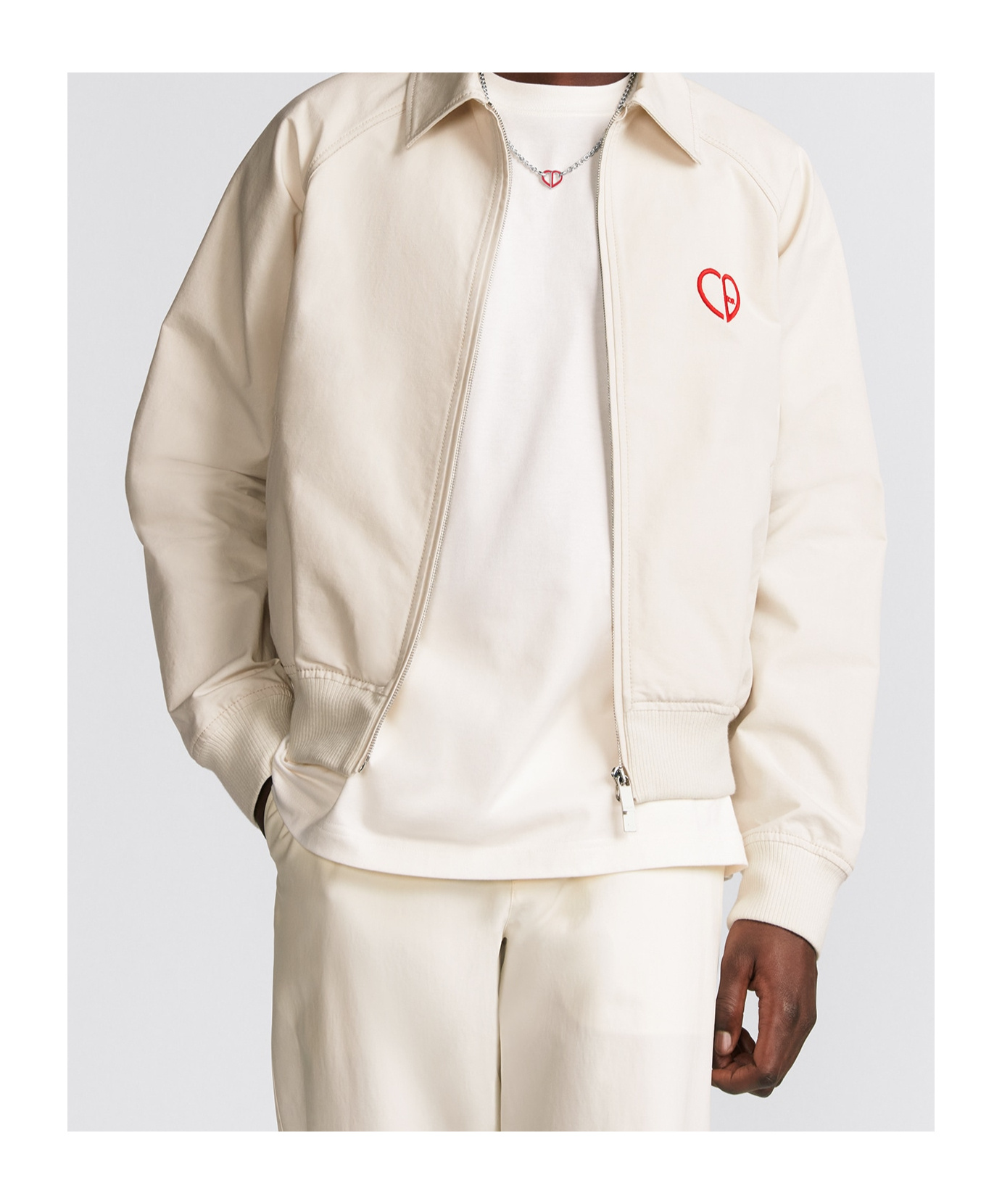 Dior Lightweight Cotton Bomber Jacket With Embroidered Logo In White