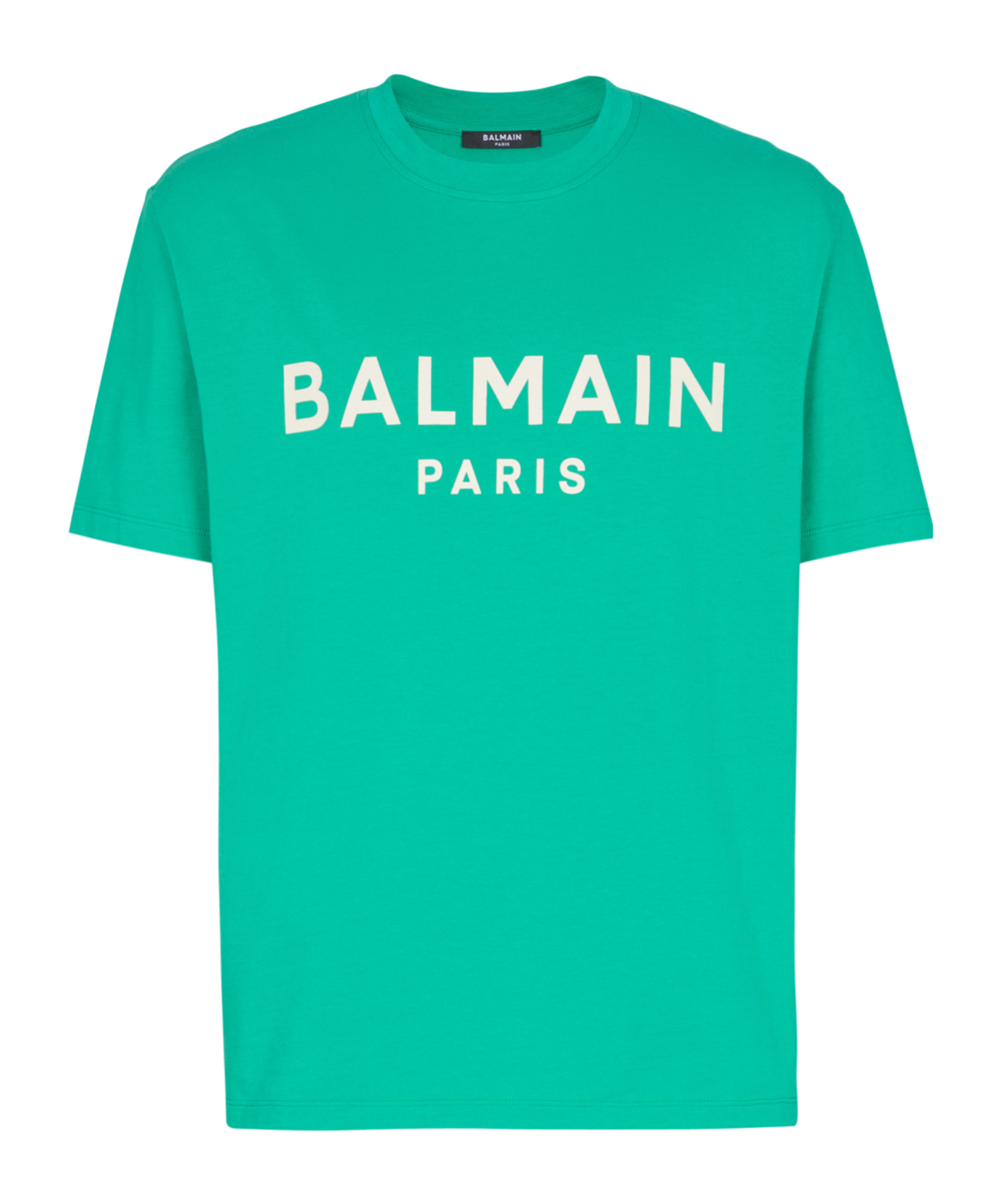 Balmain Green Crewneck T-shirt With Logo Lettering Print On The Front In Cotton Man