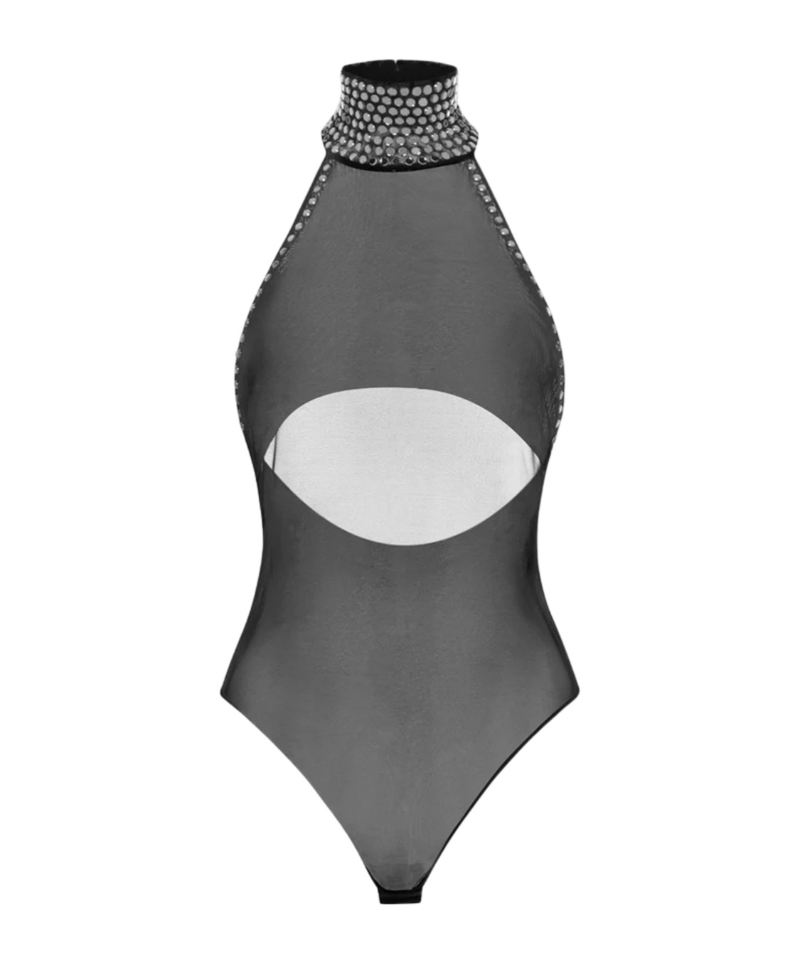 Oseree Oséree Crystal Turtleneck Bodysuit In Gray