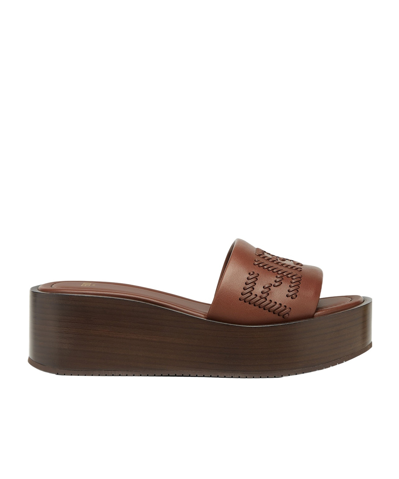 Fendi Embroidered Detail Platform Slides In Green
