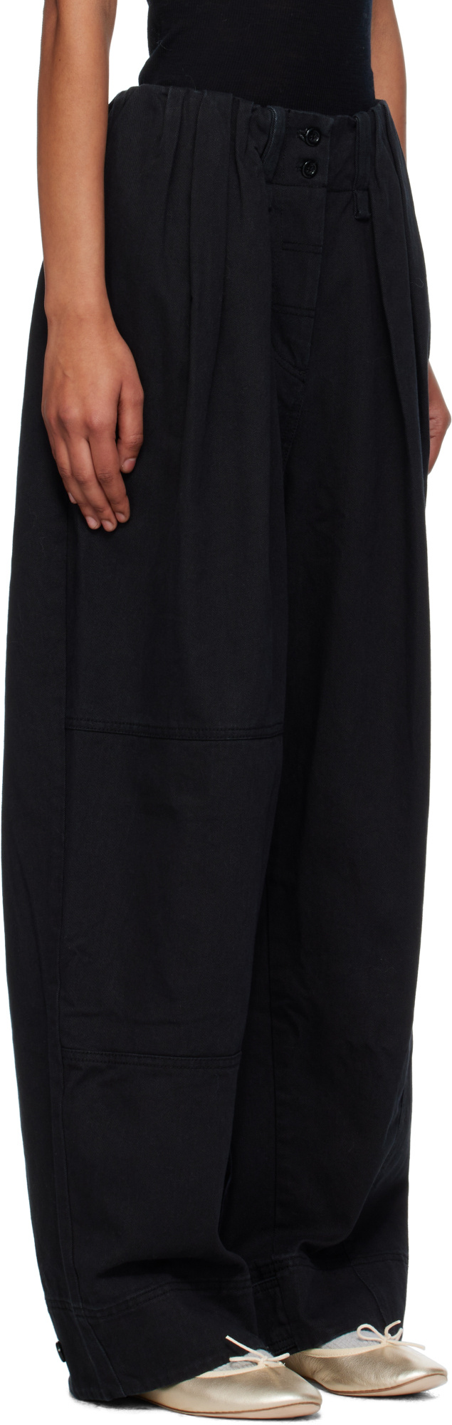 Open Yy Full Gather Trousers In Black