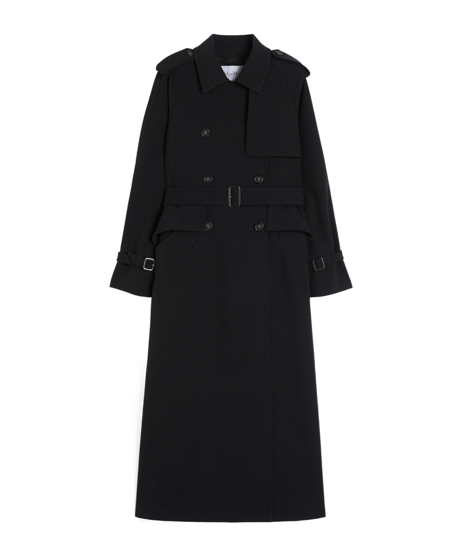 Max Mara Flavio Double-breasted Long Trench Coat In Black