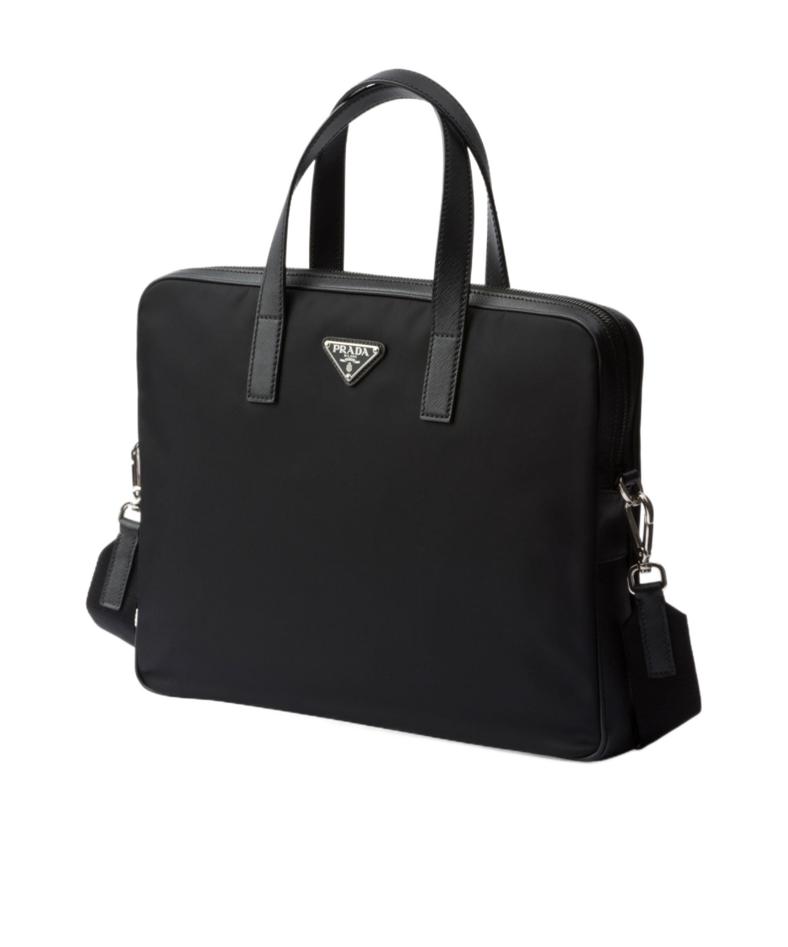 Prada Re-nylon Leather-trimmed Briefcase In Black