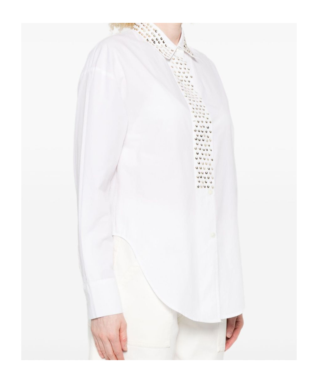 Forte Forte White Cotton Shirt With Gold Crescent Studs In White