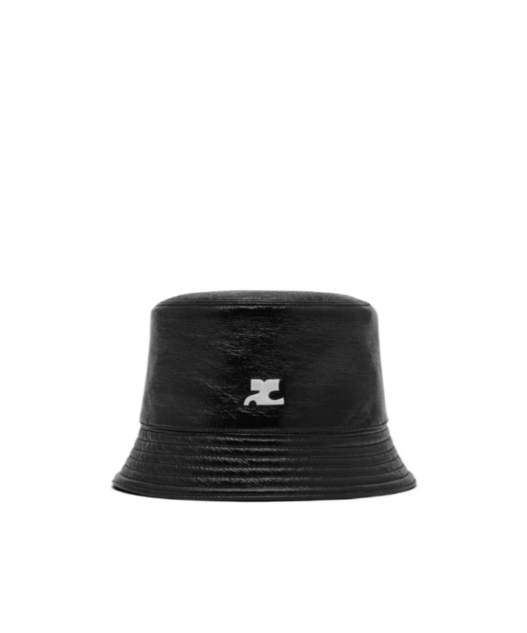 Courrèges Logo-embroidered Patent Bucket Hat In Black