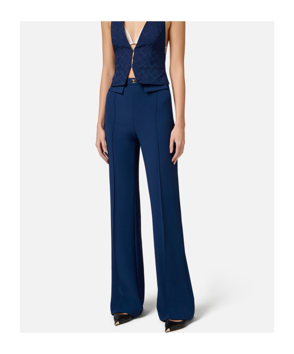 Elisabetta Franchi Casual Pants With Logo In Blue