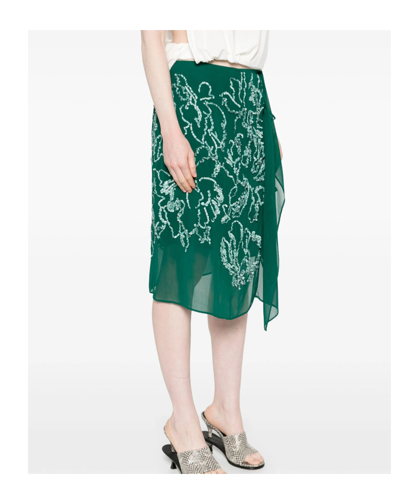 Shop Dries Van Noten Patterned Skirt In Emerald Green
