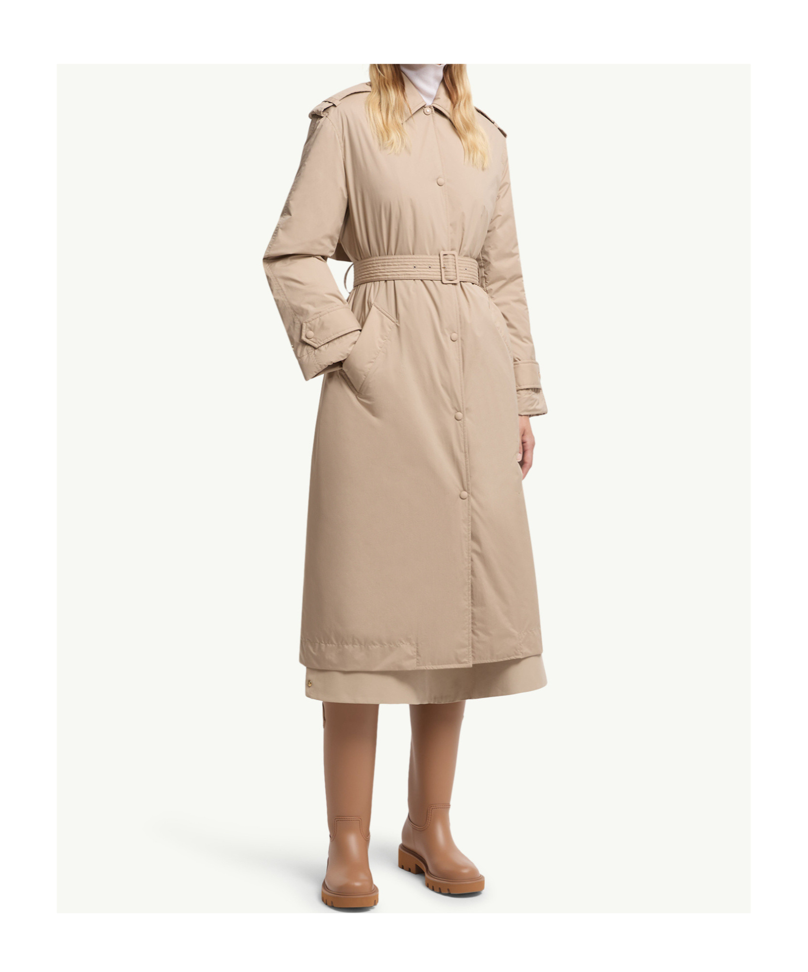 Moncler Yevre Down Trench Coat In Neutral
